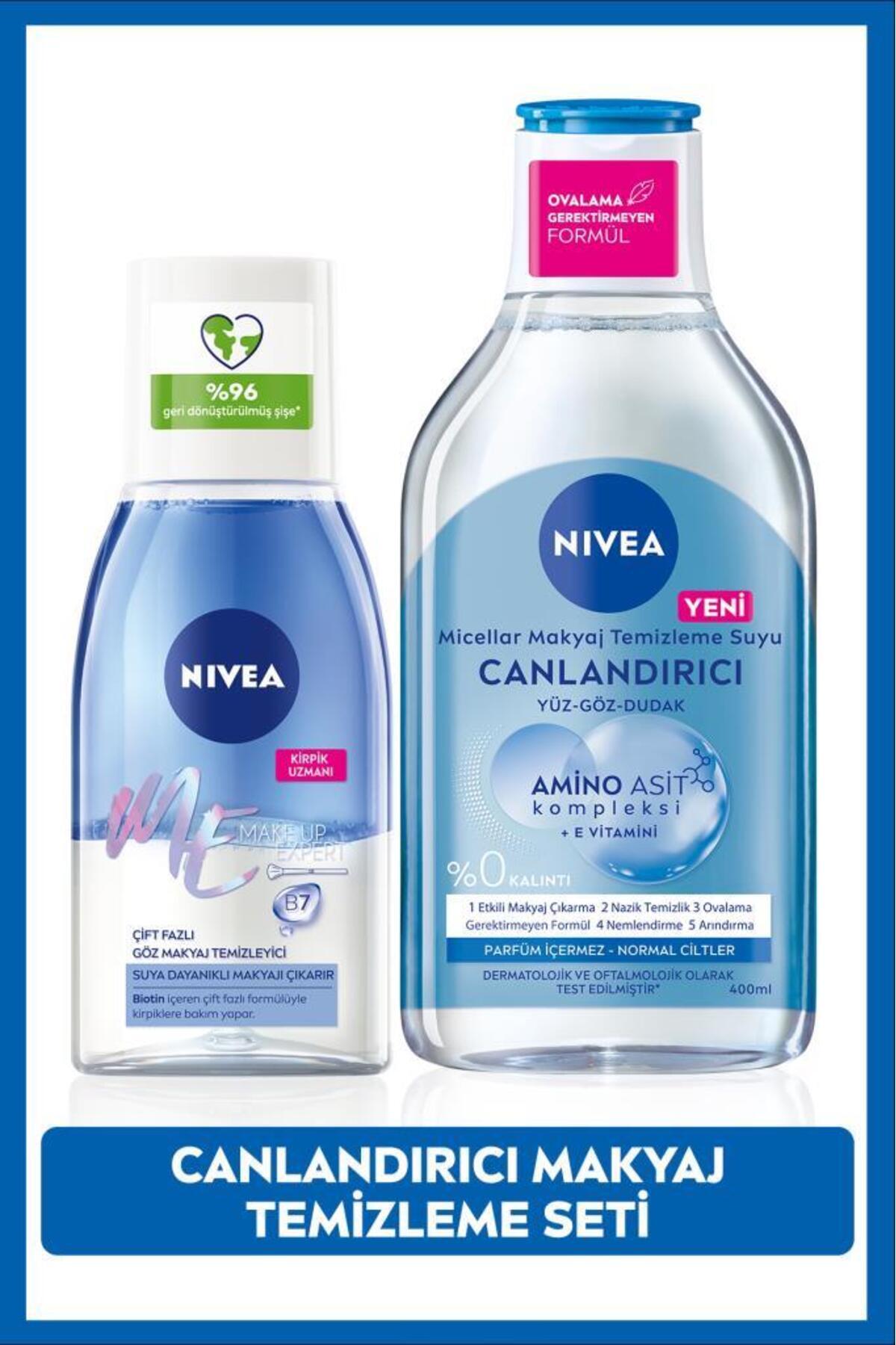 NIVEA Göz Makyaj Temizleyici 125ml ve Canlandırıcı Micellar Makyaj Temizleme Suyu, Amino Asit, E Vitamini