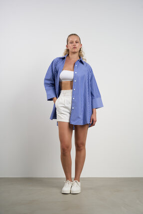 HANIQA Büyük Beden Salaş Çizgili Yazlık Gömlek – Pembe