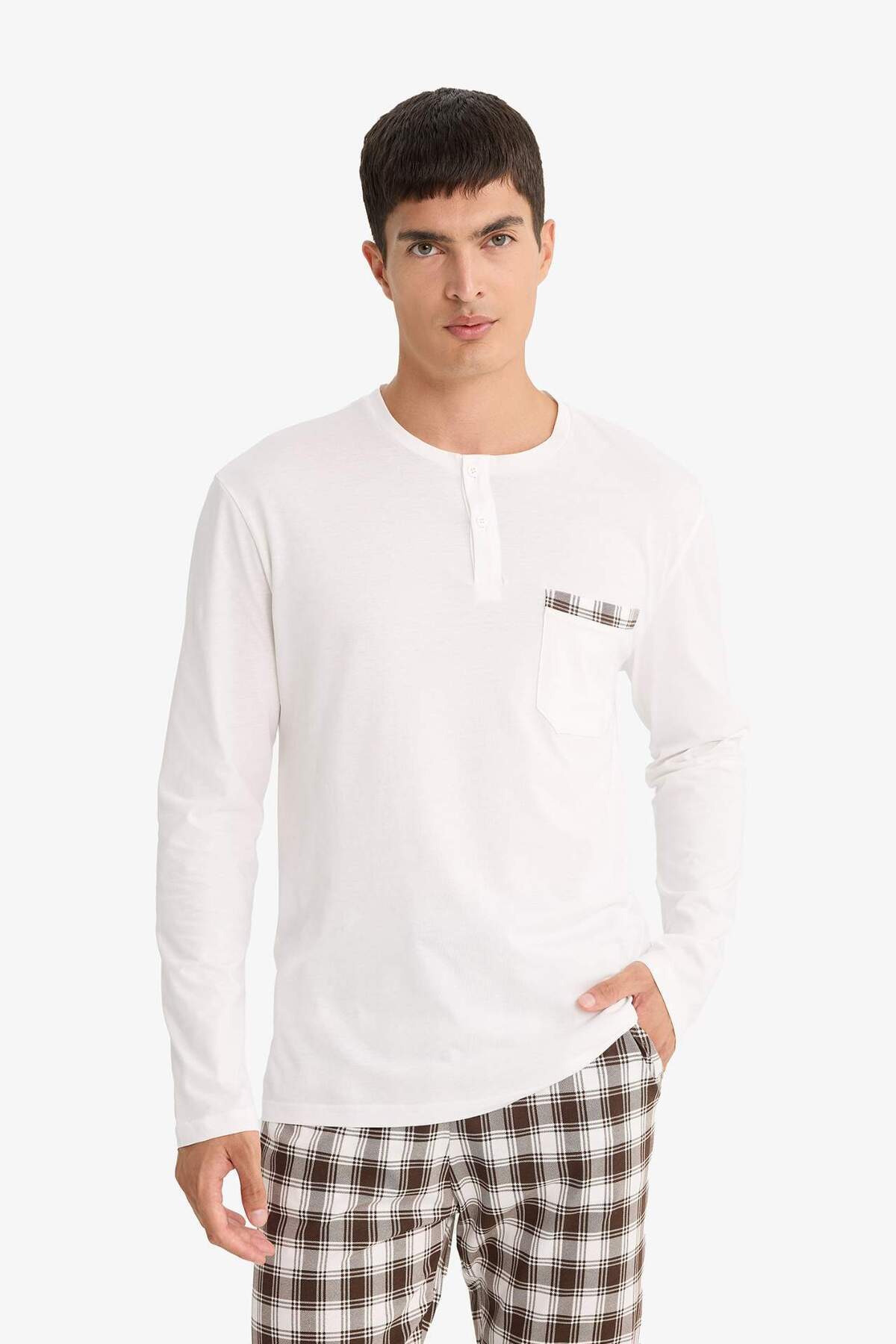 DeFacto-Pajama Set Regular Fit Long Sleeve Top Checked Long Bottom F7488Ax25Au 3