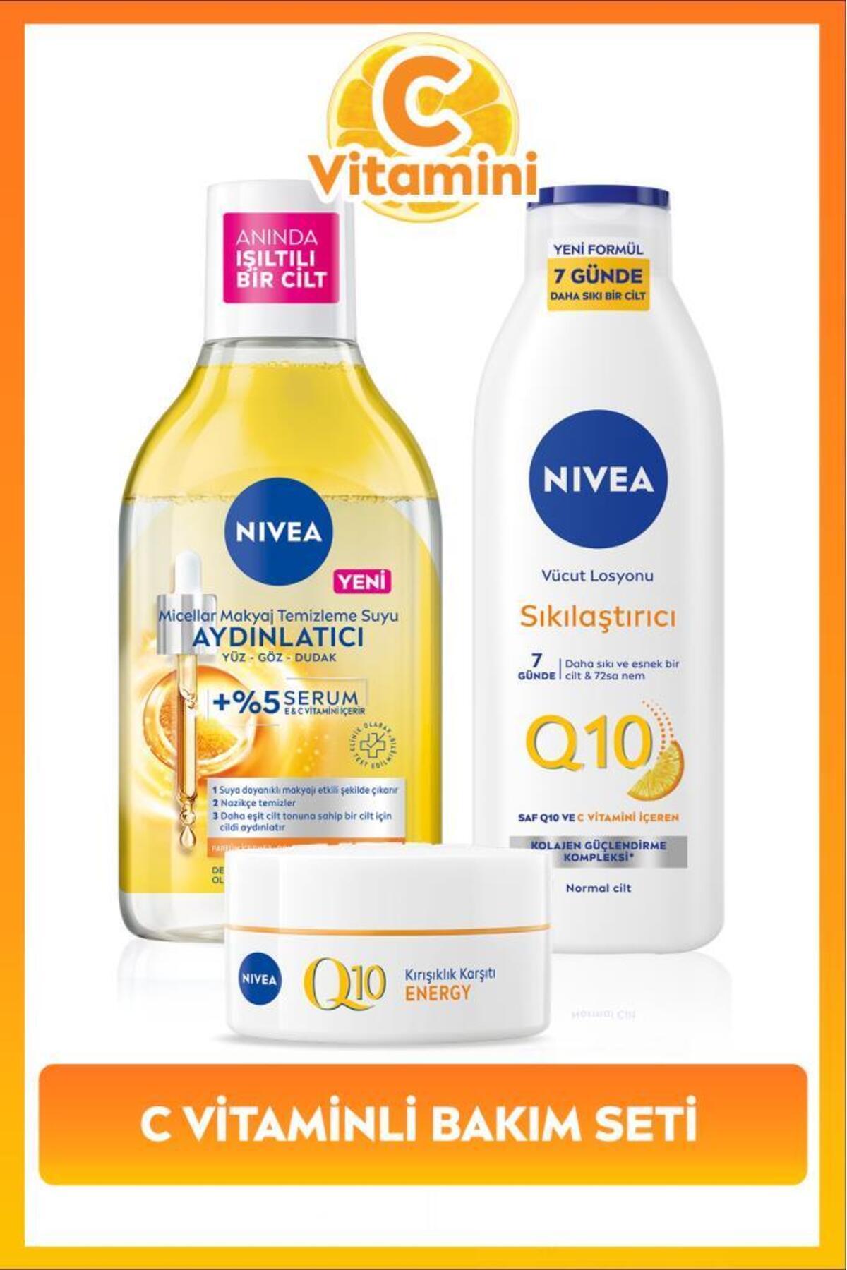 NIVEA C Vitamini Bakım Seti, Q10 Sıkılaştırıcı Losyon 250ml, Gündüz Kremi 50ml,Makyaj Temizleme Suyu 400ml — SET.NVE.1217