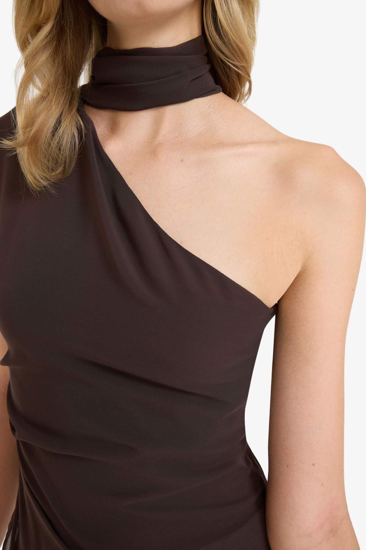 DeFacto-Regular Fit Chiffon One Shoulder Blouse F9150Ax25Wn 6