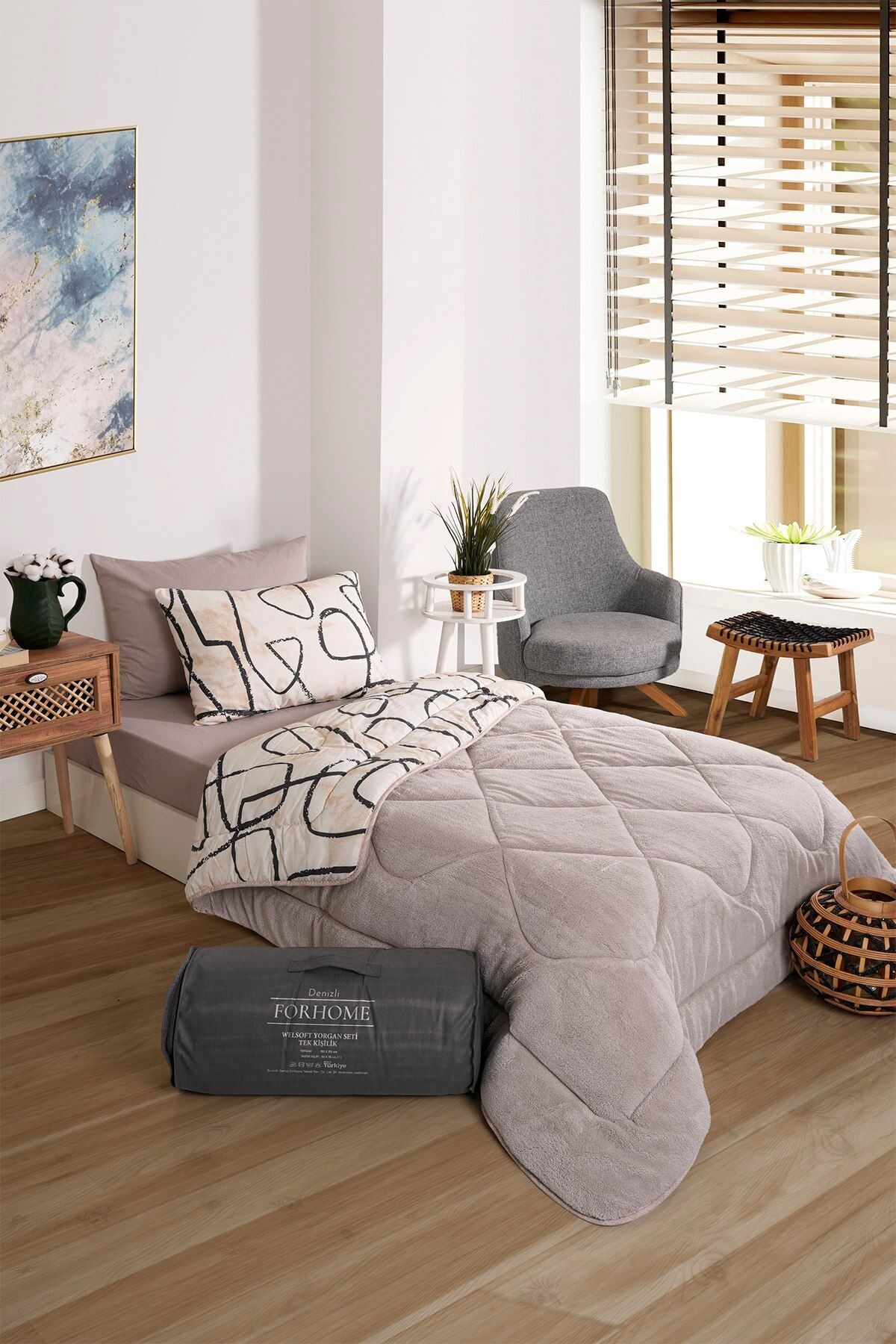 Sudemhome-Single Welsoft Sleeping Set Double Sided Wellsoft Fluffy Fleece Quilt and 100X200 Elastic Sheet 2