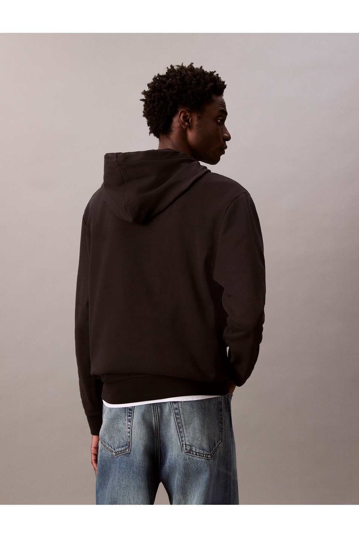 Calvin Klein-Calvin Klein Men Black Cotton Terry Badge Hoodie 3