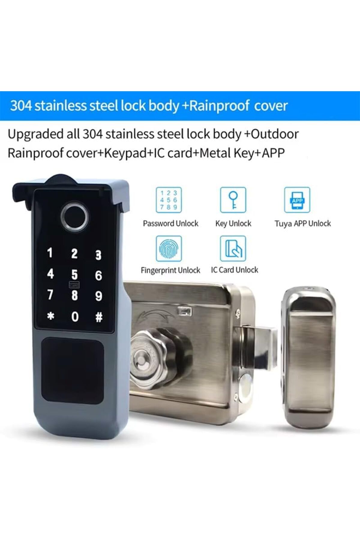 Taimi-Smart waterproof lock with fingerprint, password, IC card & Tuya app – 2 pcs 6