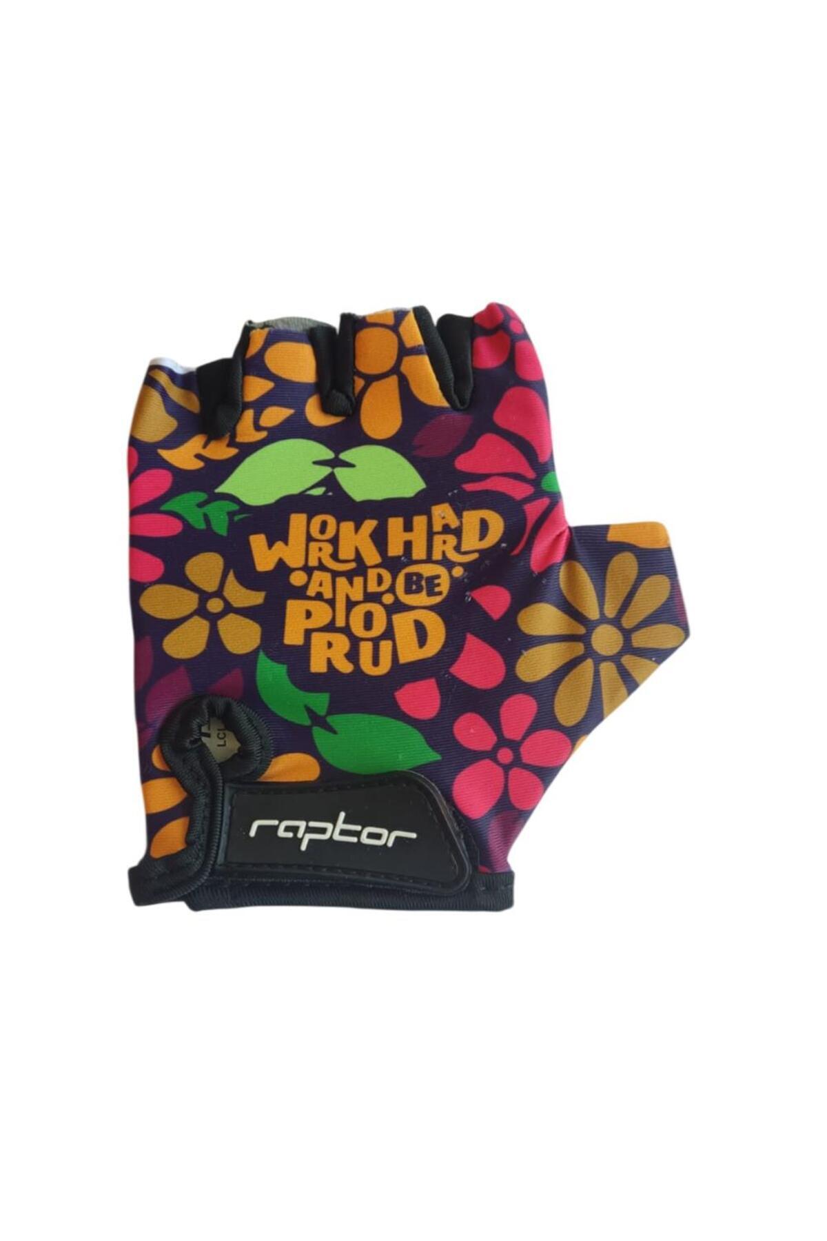 SARİSSA BİSİKLET Raptor Çocuk Eldiveni Kısa Parmak Çocuk Bisiklet Eldiveni Silikon Jelli Çiçek Desenli M Beden