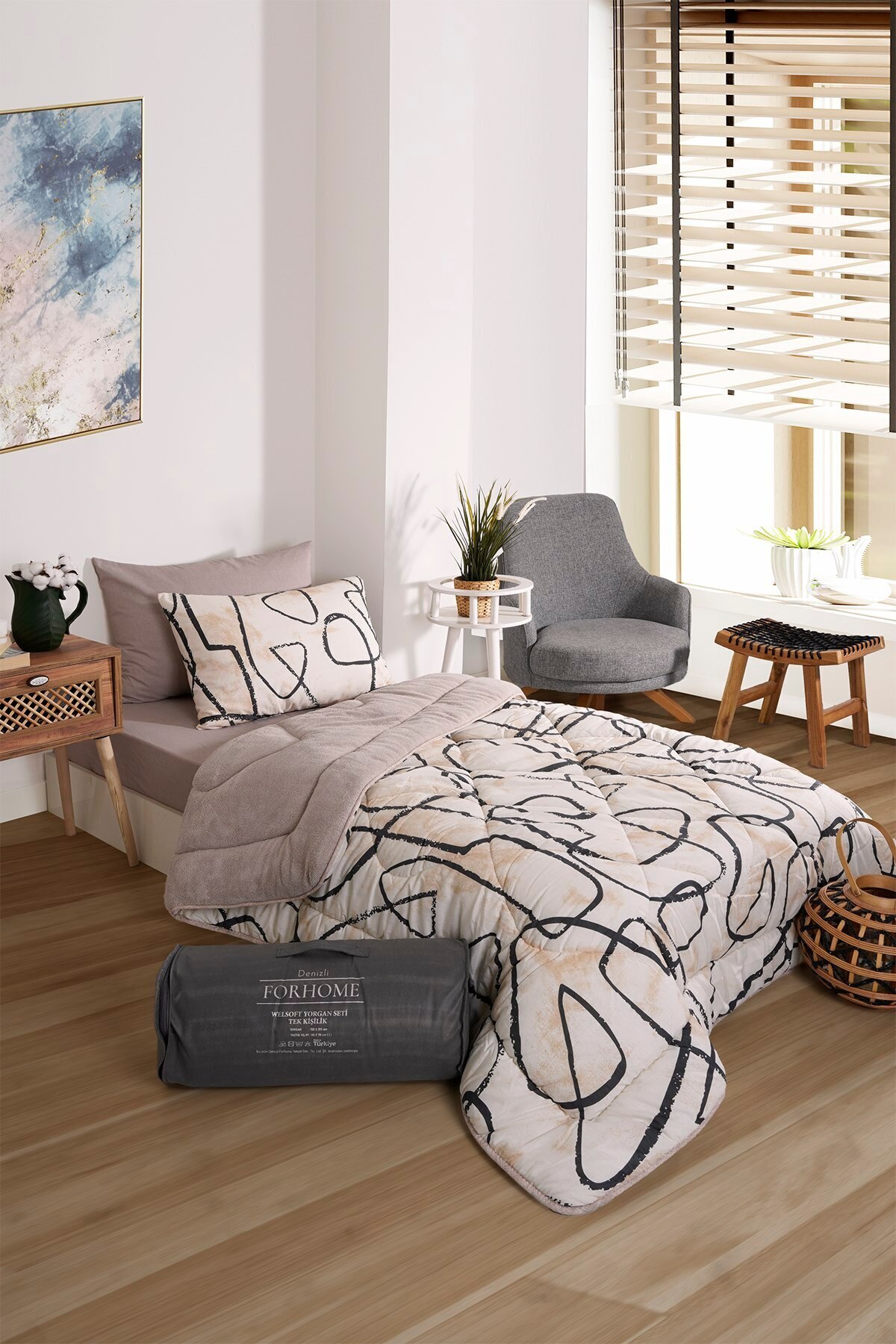 Sudemhome-Single Welsoft Sleeping Set Double Sided Wellsoft Fluffy Fleece Quilt and 100X200 Elastic Sheet 1