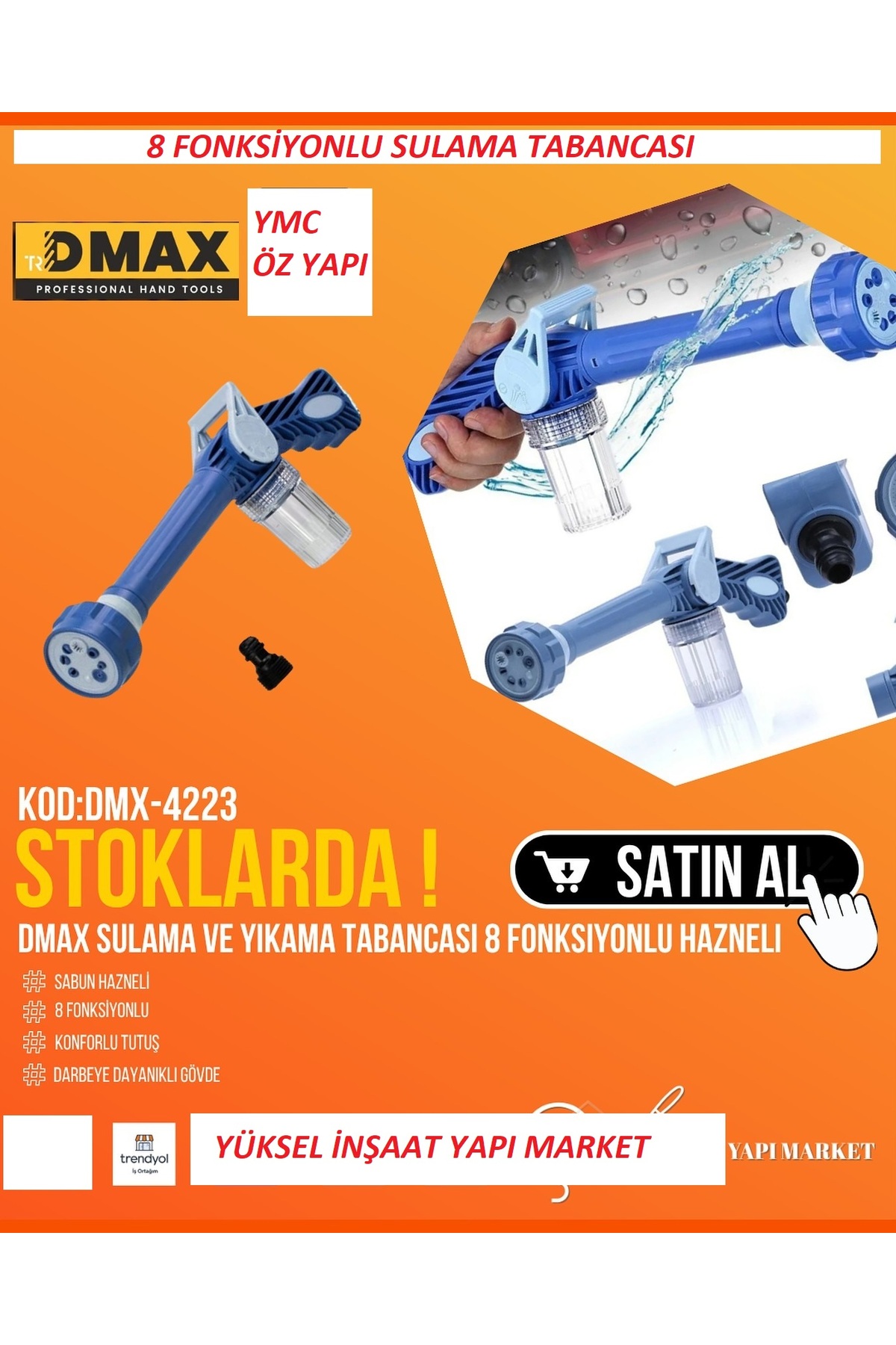 DMAX SULAMA VE YIKAMA TABANCASI 8 FONKSİYON DETERJAN HAZNELİ