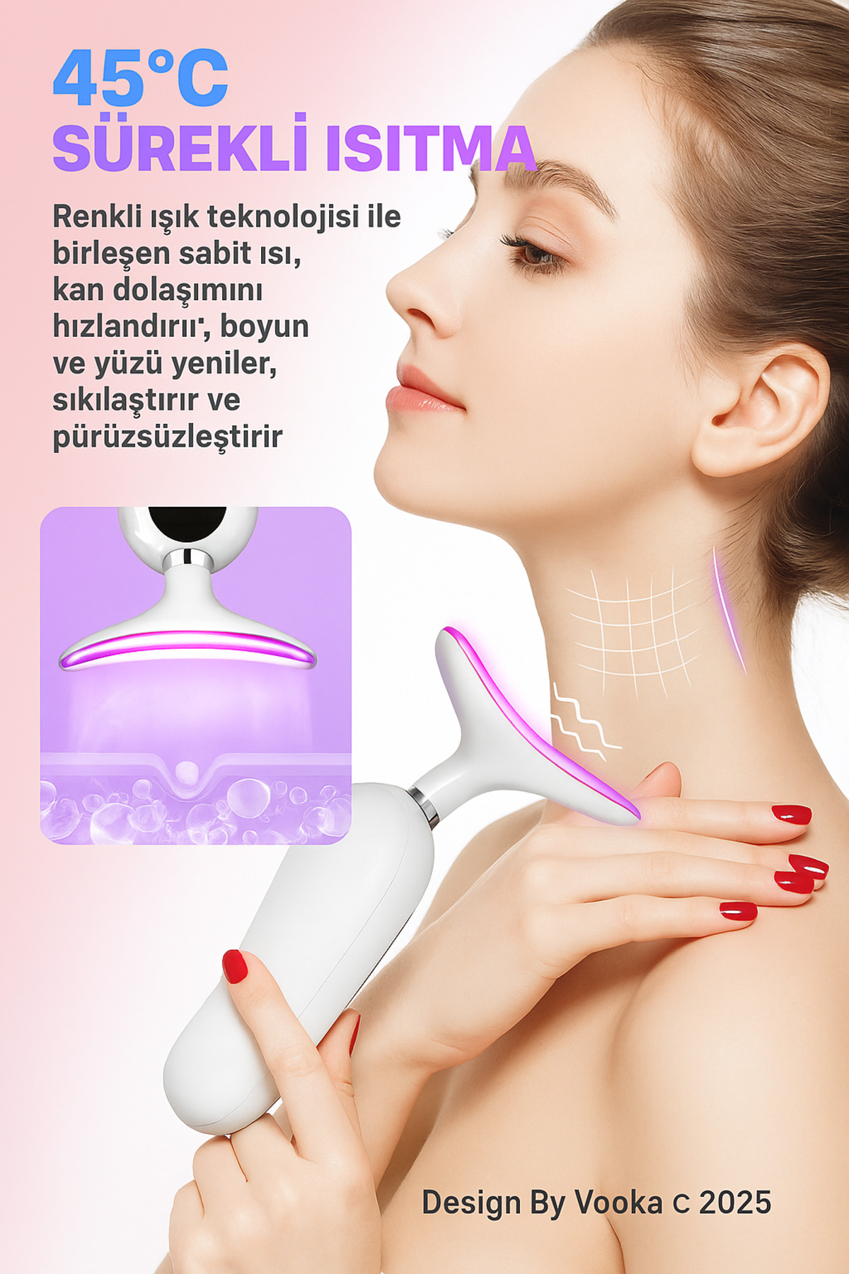Boyun ve Yüz Masaj Aleti – , Cilt Sıkılaştırıcı, LED Işıklı, Taşınabilir Şarjlı — خاکستری MD-AHB02 — تصویر 5 از 7
