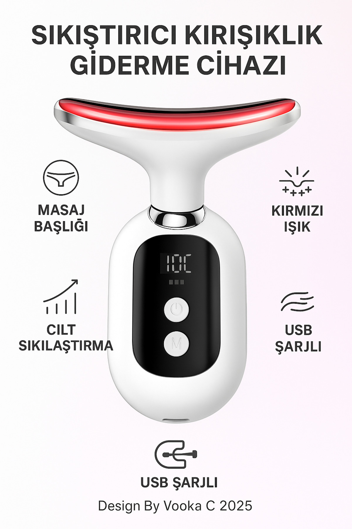 Boyun ve Yüz Masaj Aleti – , Cilt Sıkılaştırıcı, LED Işıklı, Taşınabilir Şarjlı — خاکستری MD-AHB02 — تصویر 2 از 7