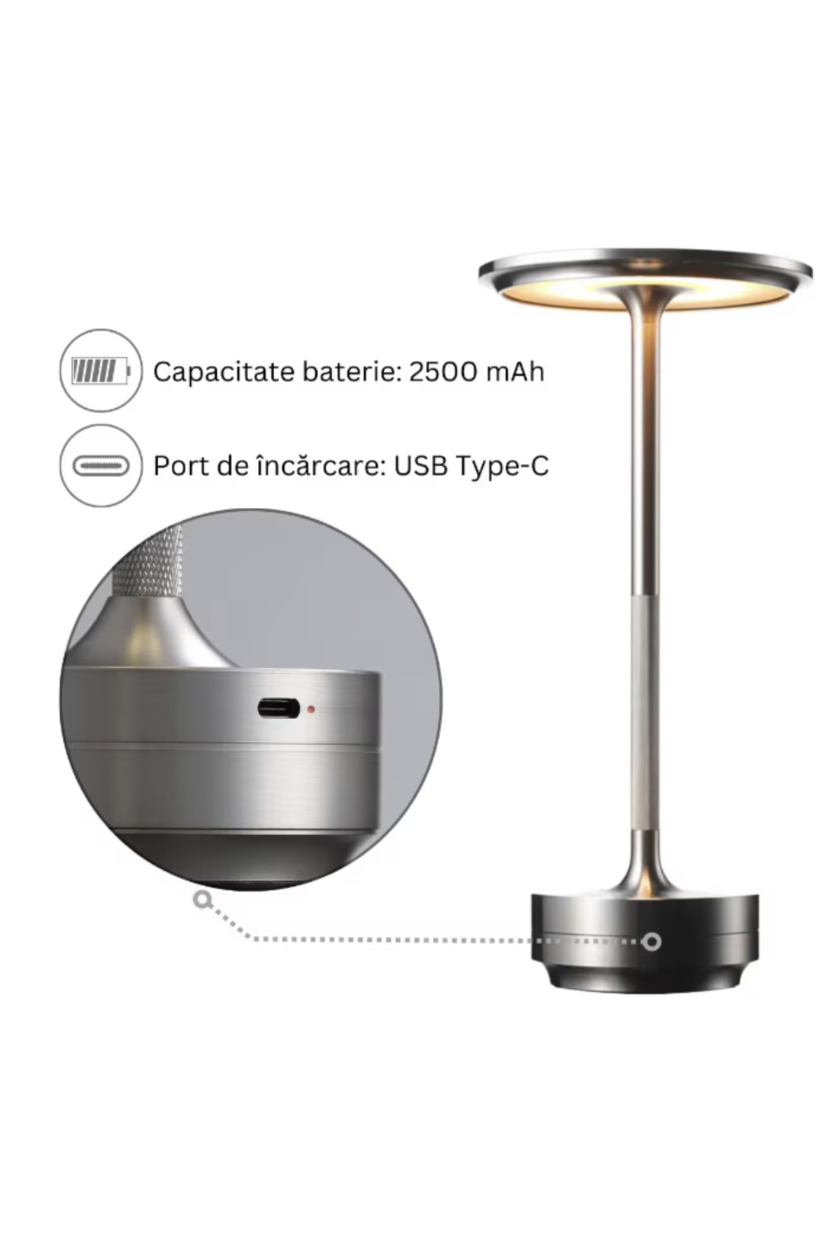 N2L Store-N2L Store® wireless LED lamp, portable, with touch control, 3 lighting modes, USB-C, Silver 2