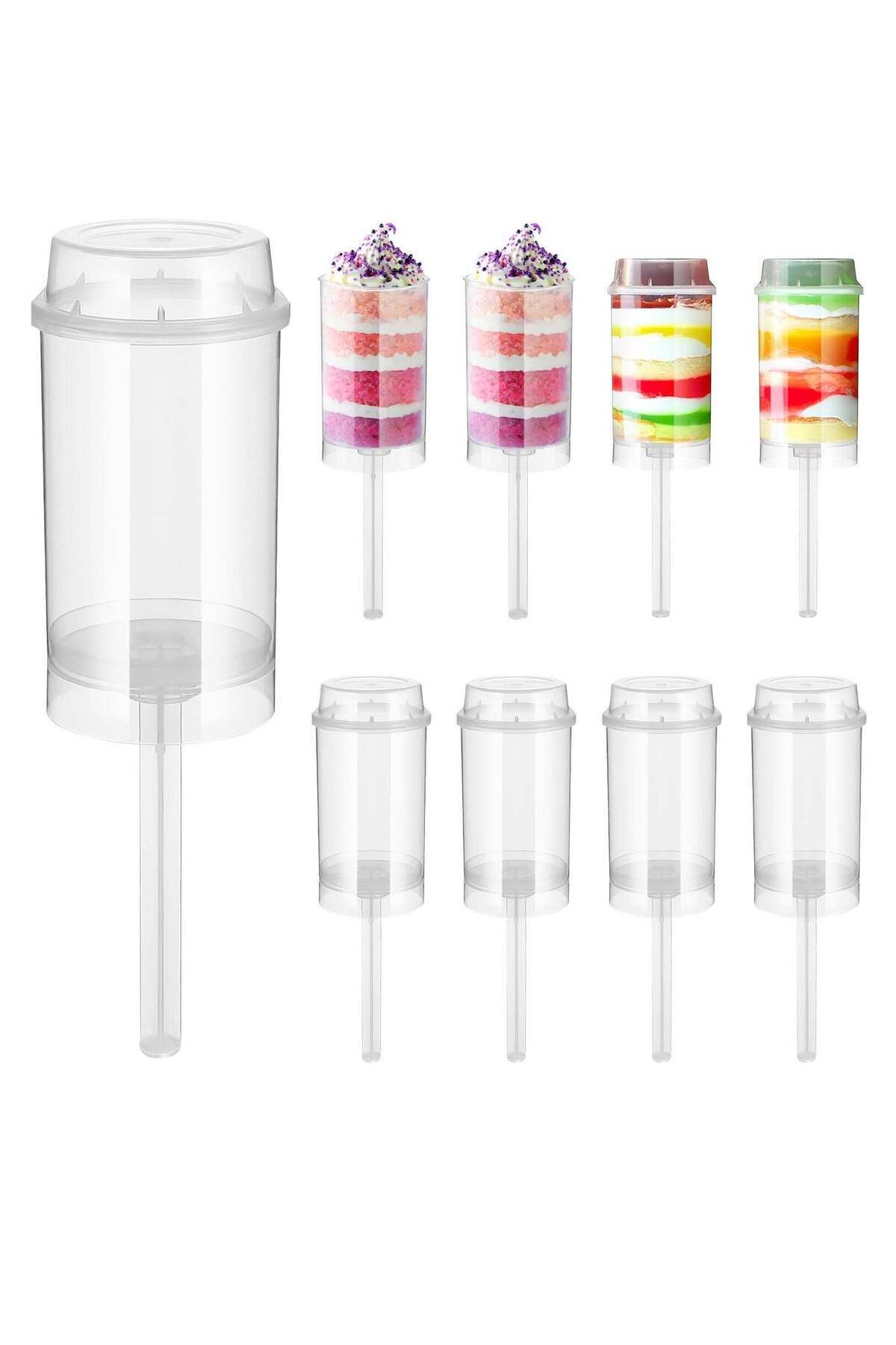 Generic-Excefore 30pcs Push Up Cake Shooter Round Shape Clear Cake Holders Push Pops Plastic Containers wit 1