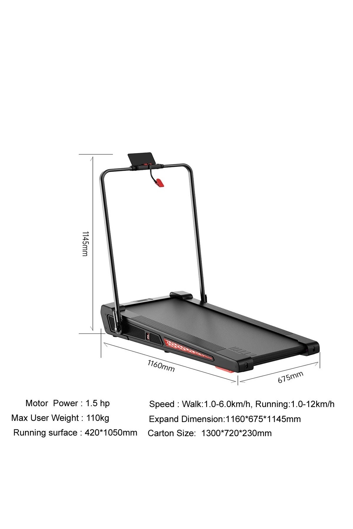سير جري 2×1 قابل للطي 1.5 حصان شاشة رقمية ريموت سرعة 10كم وزن 110كج موديل 5030