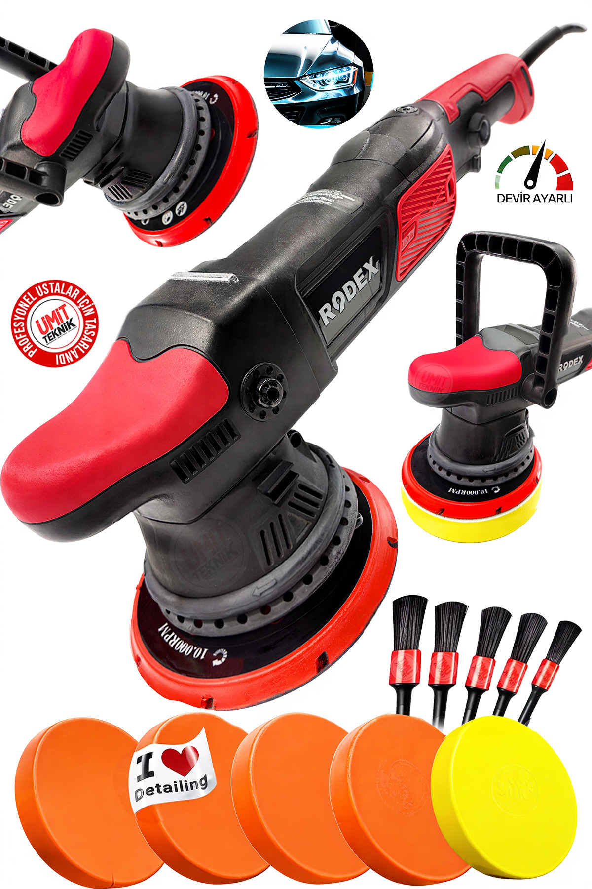 PROXTECH Devir Ayarlı 150mm Profesyonel Orbital Eksantrik Pasta Cila Parlatma Polisaj Makinesi Full Takım
