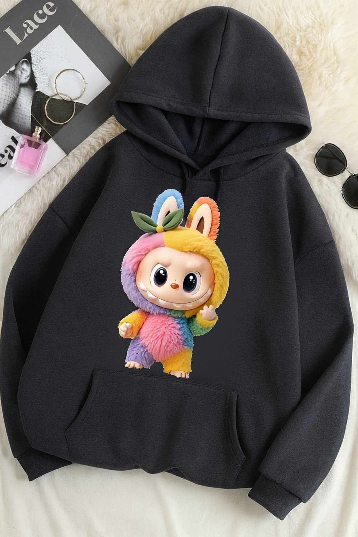 CLASSY.MODA-Oversize Unisex 3 Thread Printed Sweatshirt – Lapopo Rabbit Pattern 🐰 1