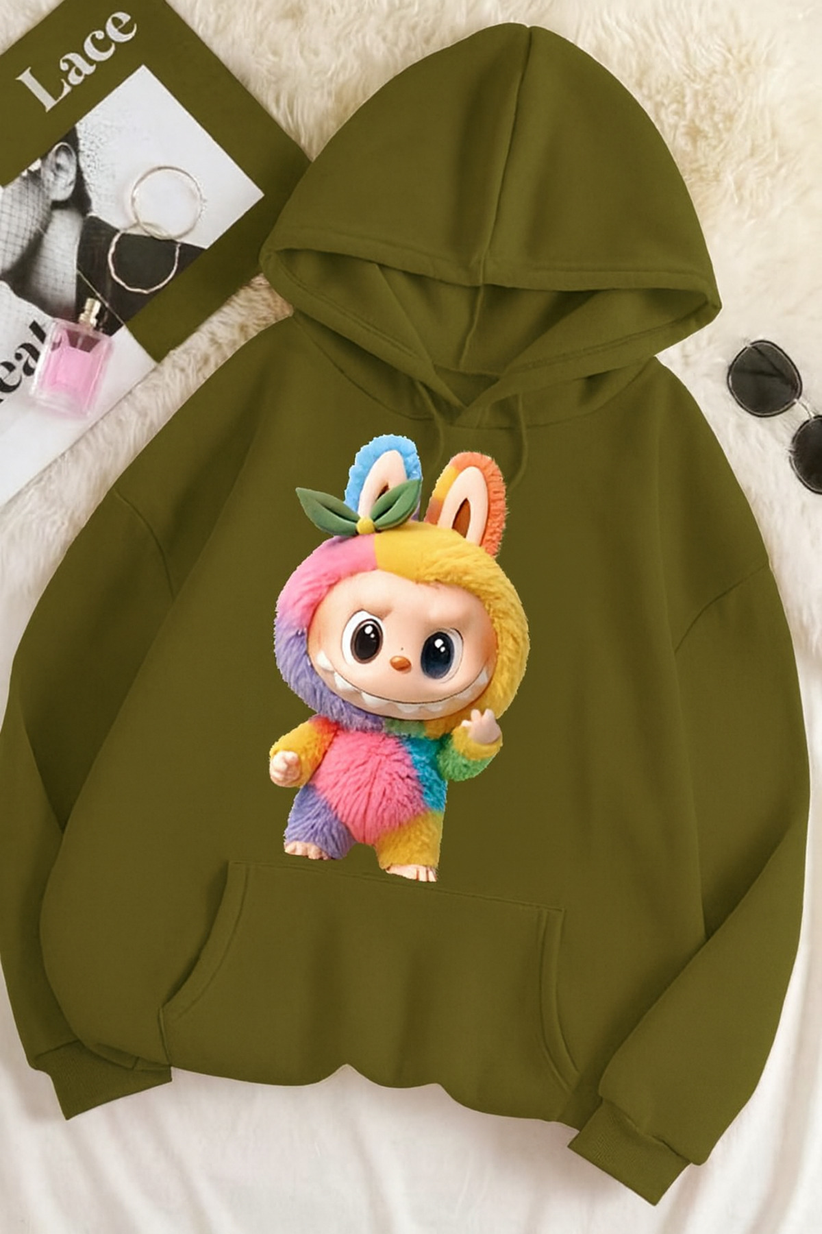 CLASSY.MODA-Oversize Unisex 3 Thread Printed Sweatshirt – Lapopo Rabbit Pattern 🐰 1