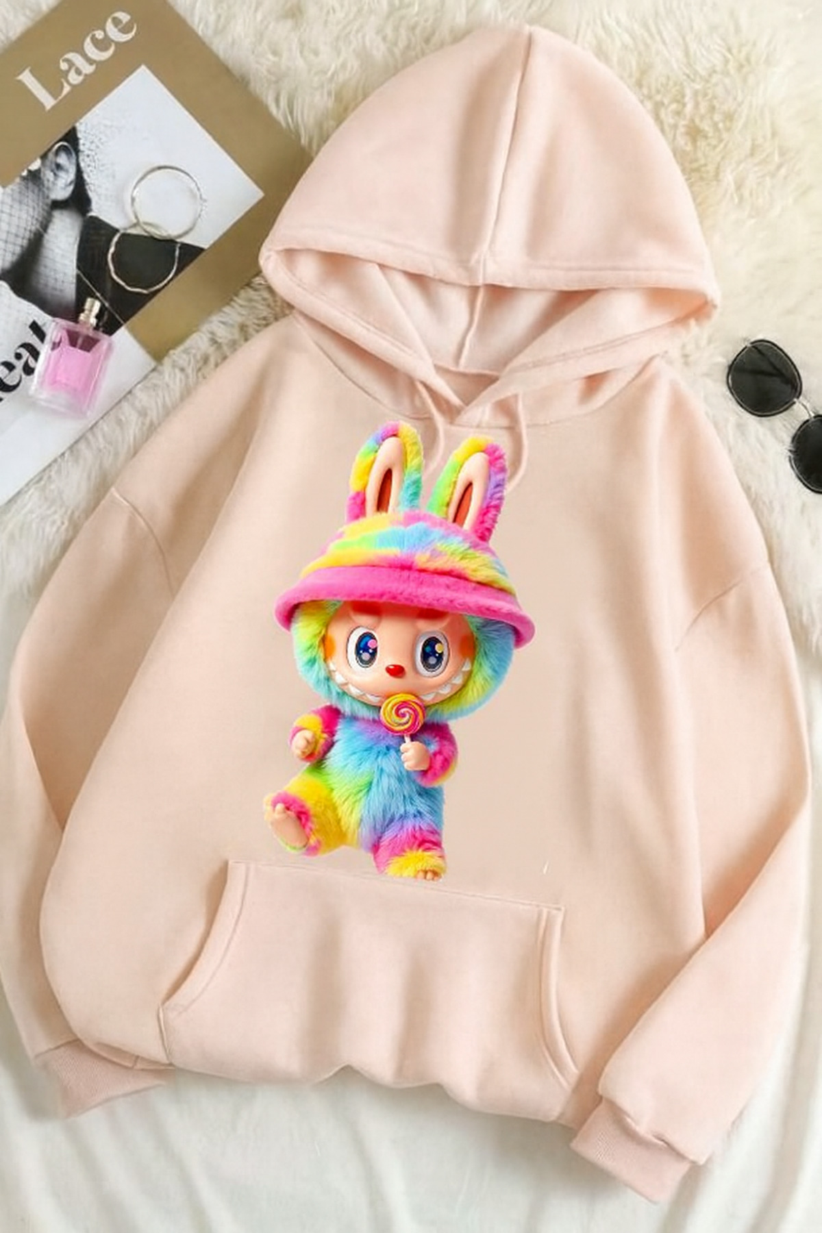 CLASSY.MODA-Oversize Unisex 3 Thread Printed Sweatshirt – Lapopo Rabbit Pattern 1