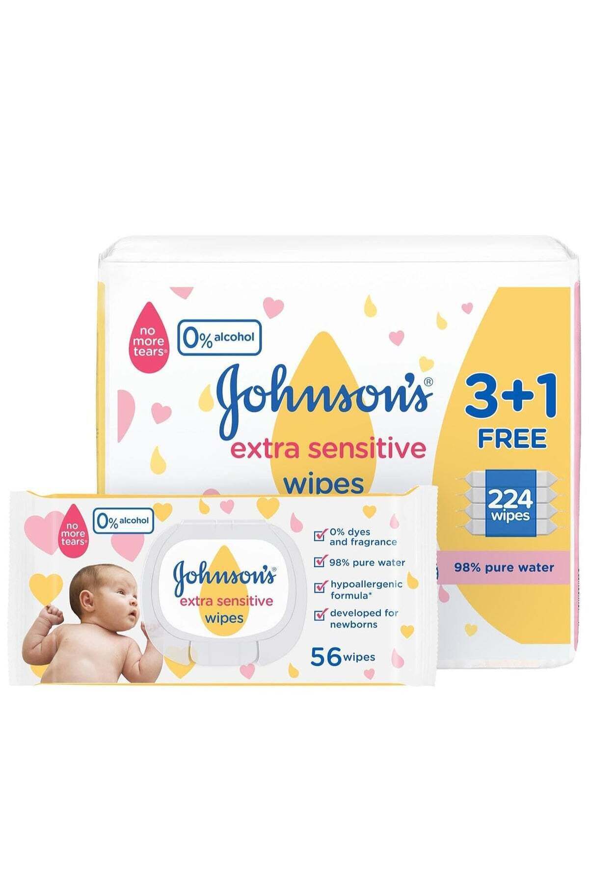 Johnson-Johnsons Extra Sensitive Baby Wipes - 3x56 - 224 Count 1