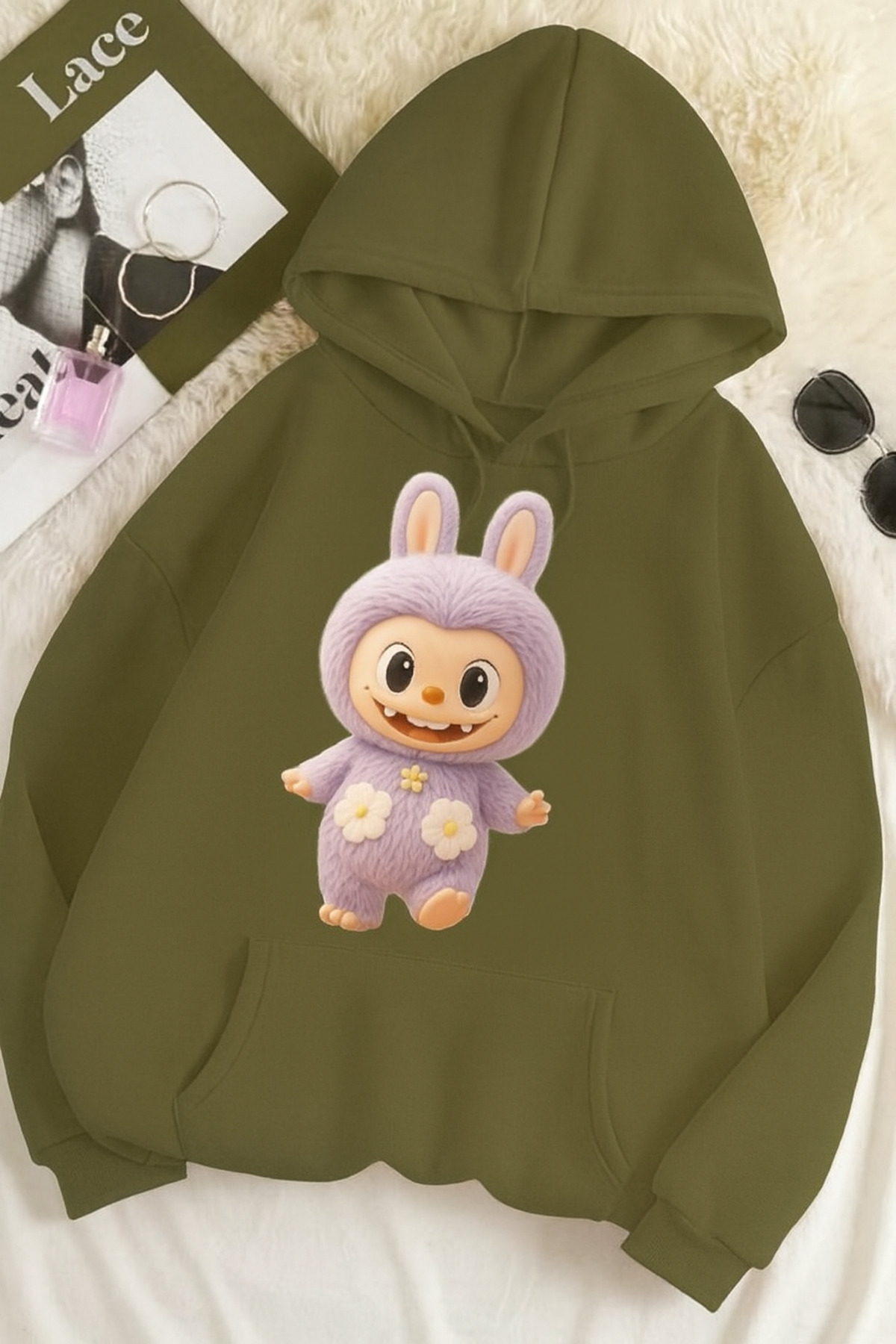 CLASSY.MODA-Oversize Unisex 3 Thread Printed Sweatshirt – Lapopo Rabbit Pattern 1