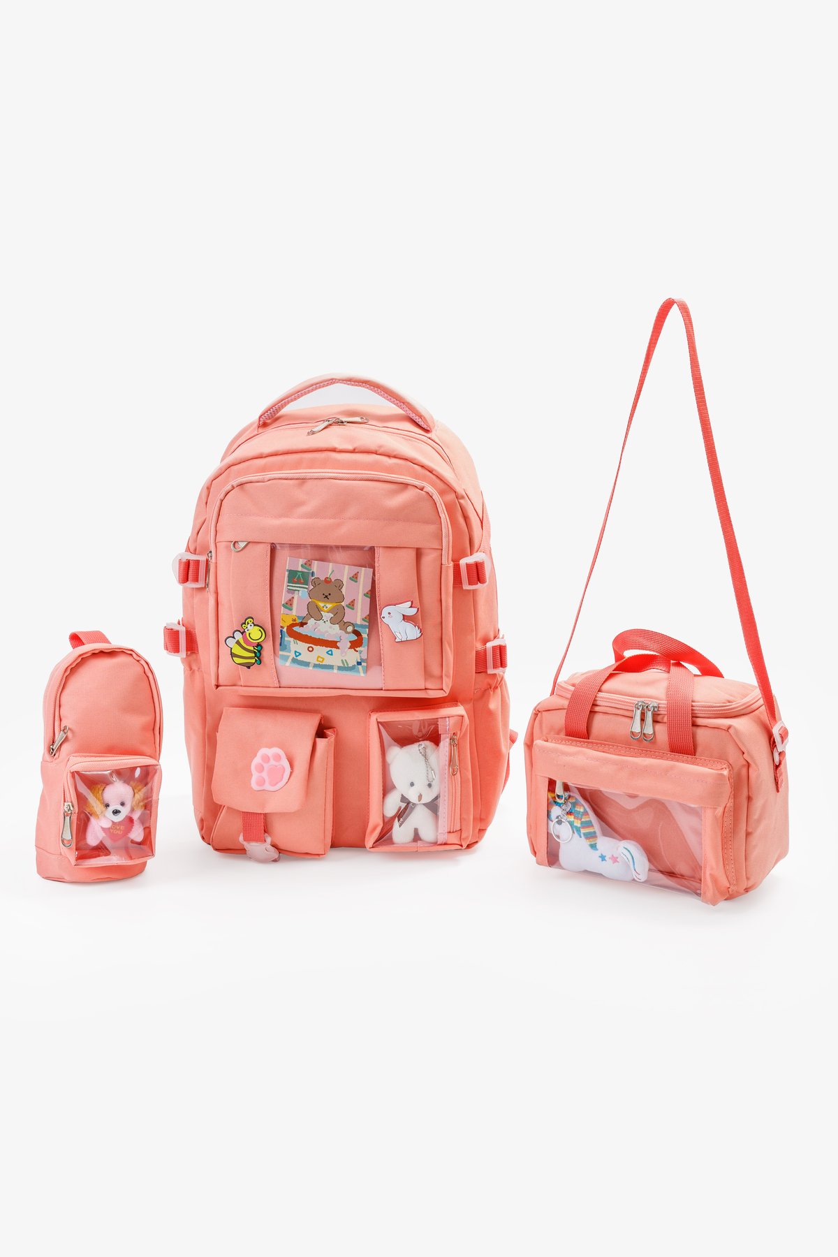 Kawaii Korean Style Full Accessory Native Casual School Bag Girls Boys Feeding Pencil Bag Set
