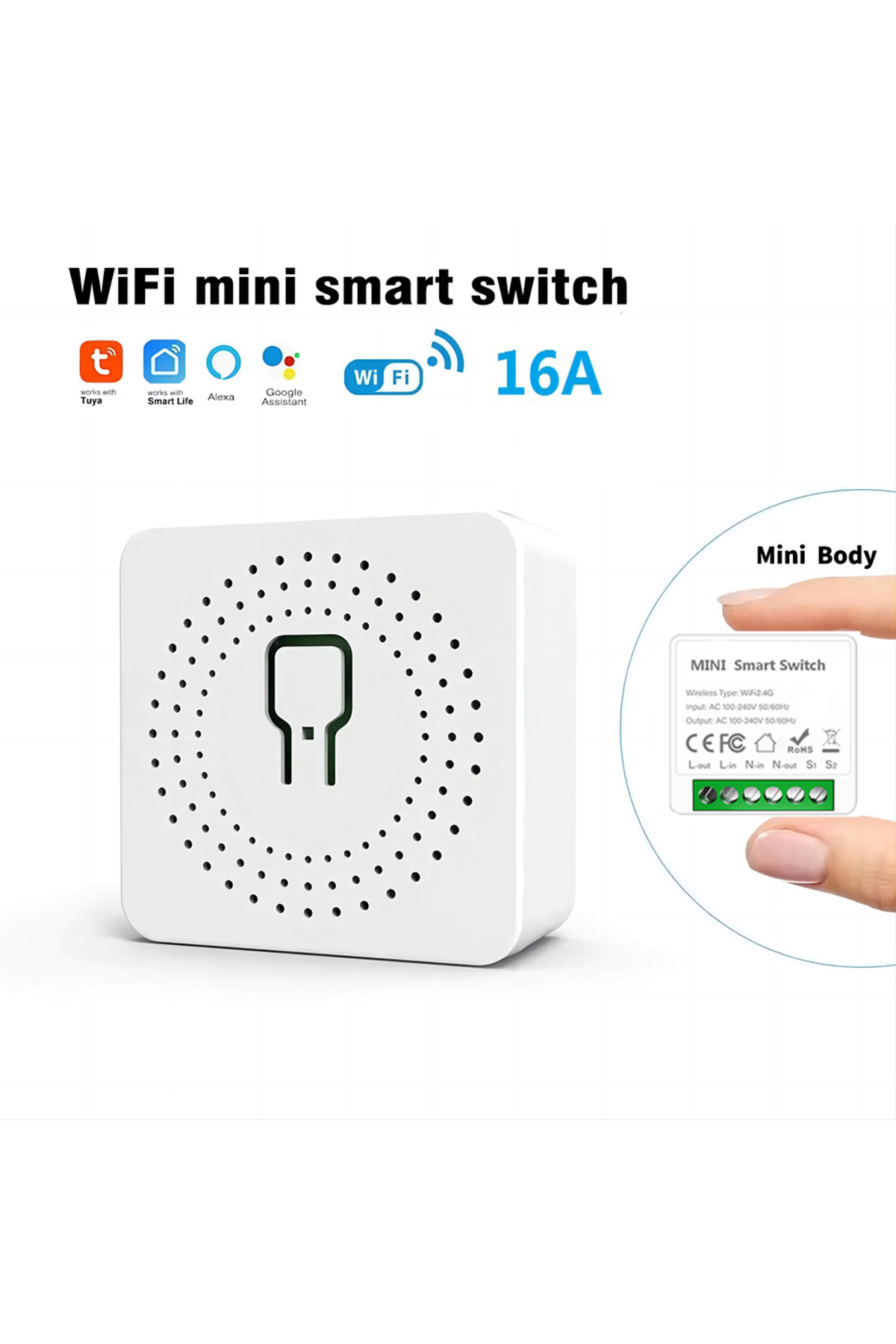 Choice-1pc 16A Mini Tuya Wifi Smart Switch 2 Way Control DIY Light Switches Alexa Yandex Alice Smart Google 1