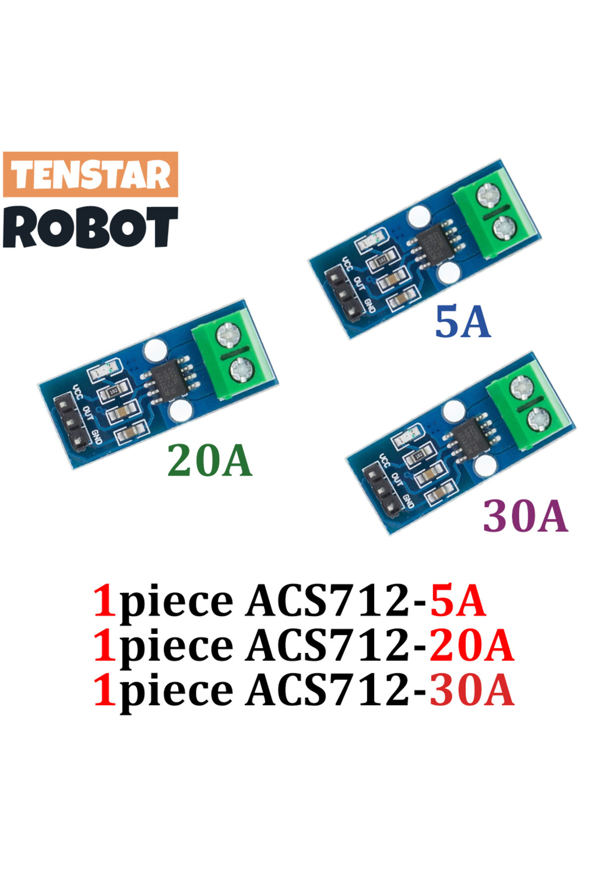 TENSTAR ROBOT-5A 20A 30A Each 1pc TENSTAR 3pcs ACS712 5A 20A 30A Range Hall Current Sensor Module ACS712-30A ACS71 1