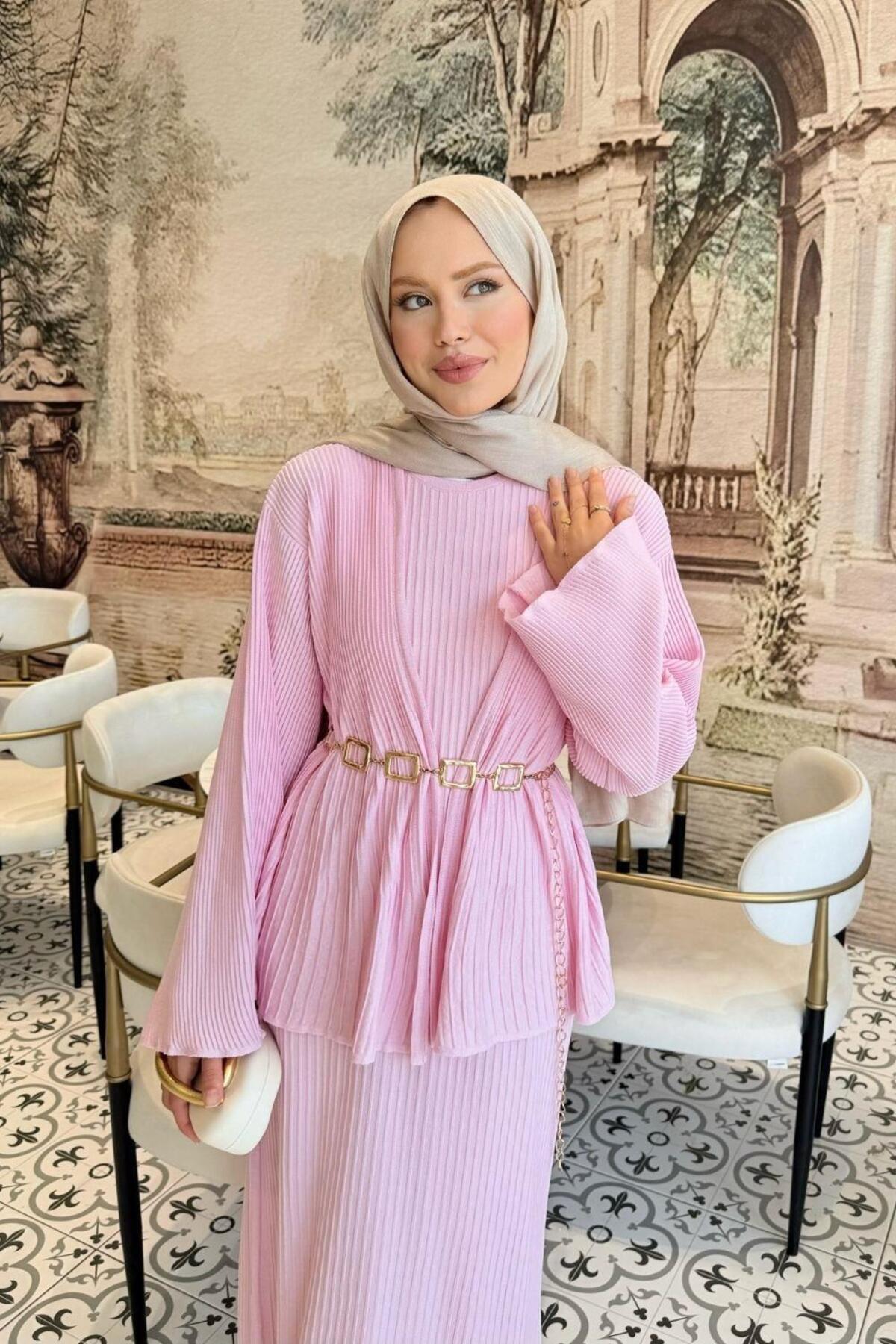 Şulemoda Giyim Medusa Jileli Elbise Pembe