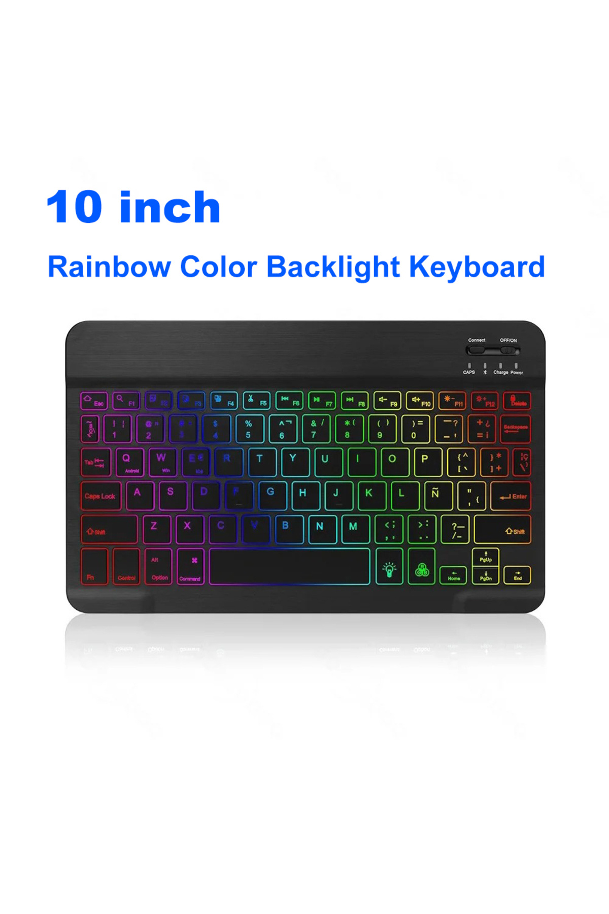 Kebidumei-Colorful 10inch Mini Keyboard Wireless Bluetooth 5.0 Keyboard RGB Backlit Rechargeable Keyboard Sile 1