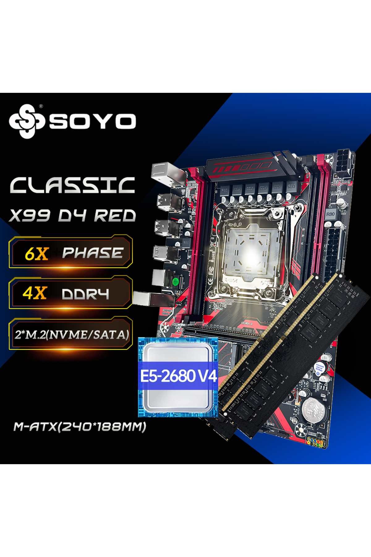 choice2-لوحة أم + وحدة معالجة مركزية + ذاكرة وصول عشوائي SOYO X99 DDR4 مجموعة لوحة أم حمراء للألعاب مع وحدة معالجة مركزية E5 2680 V4 LGA2011-3 2680v4 سعة 16 جيجابايت 1