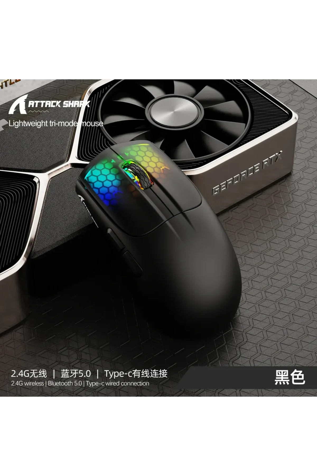 Choice-Black Attack Shark X5 2.4G Wireless Bluetooth Mouse 3 Modes RGB PAW3212 Sensor 4000DPI Optical Mous 1