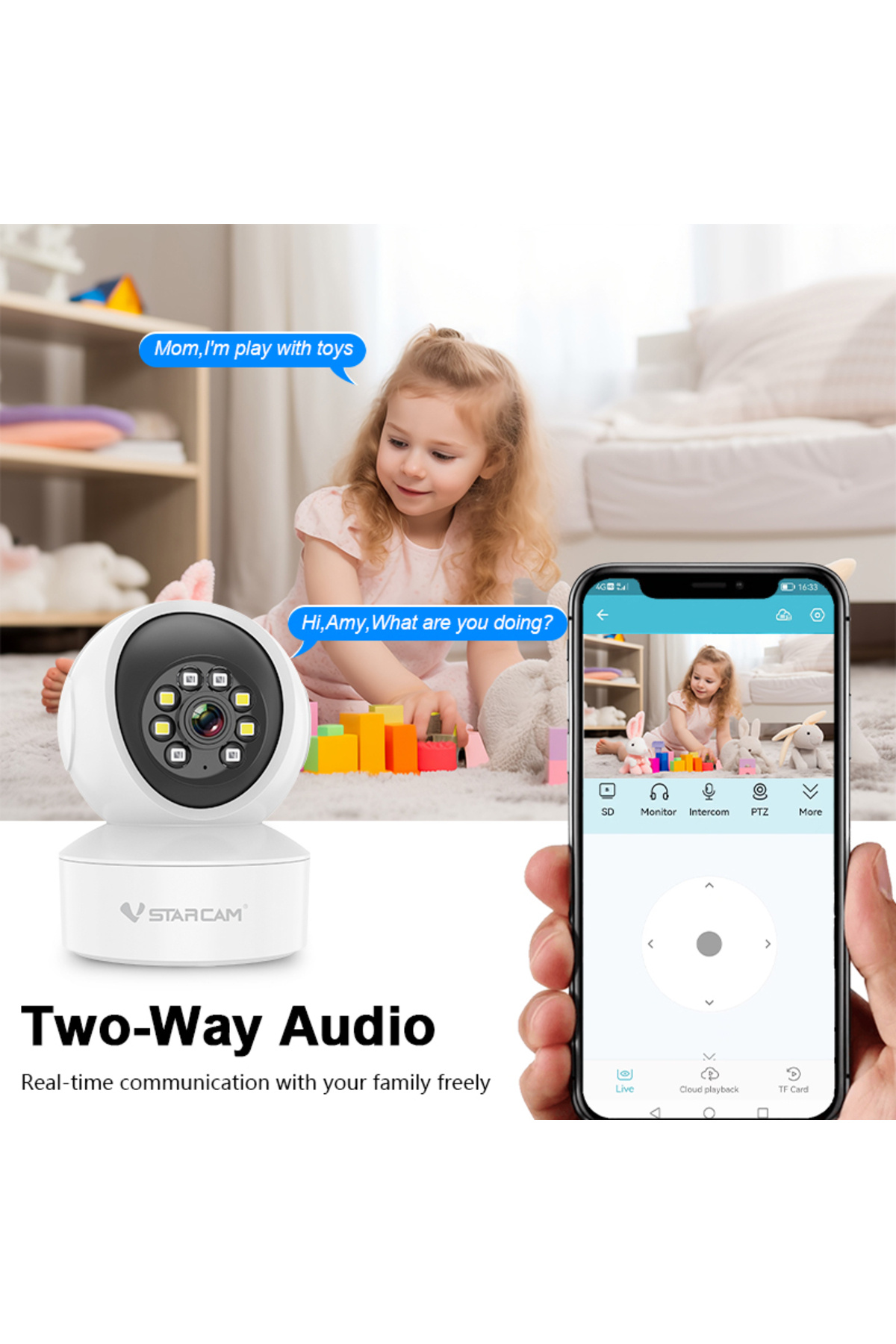 Vstarcam-US Plug 1 PCS 3MP Add 64GB Security Indoor Camera 3MP 2K Resolution Security Camera with 36 4