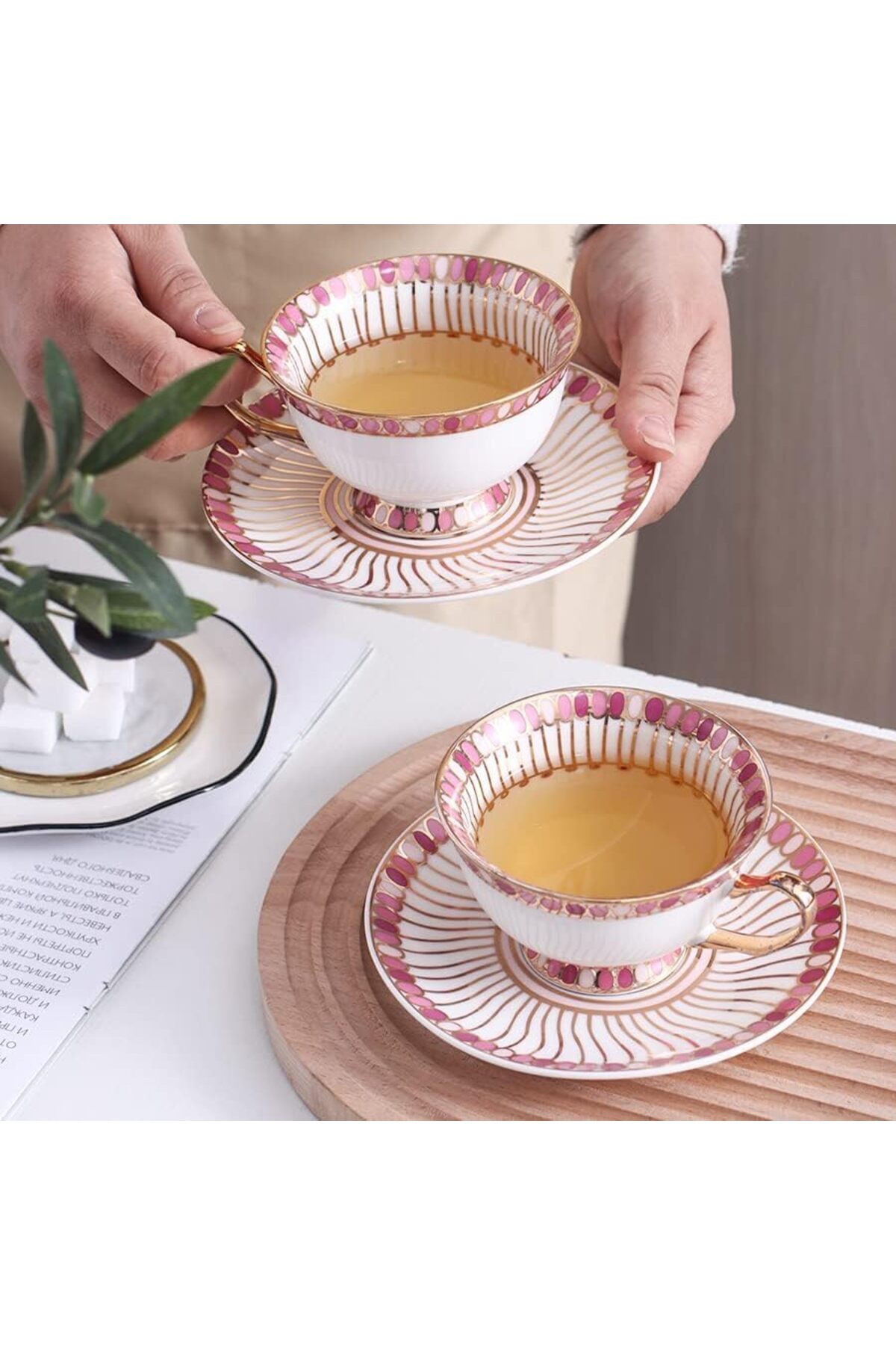 sharpdo-Two Coffee Cups and Saucers with Golden Threads (Golden Handle) 220ml (5 Colors Available), by Sharb 3