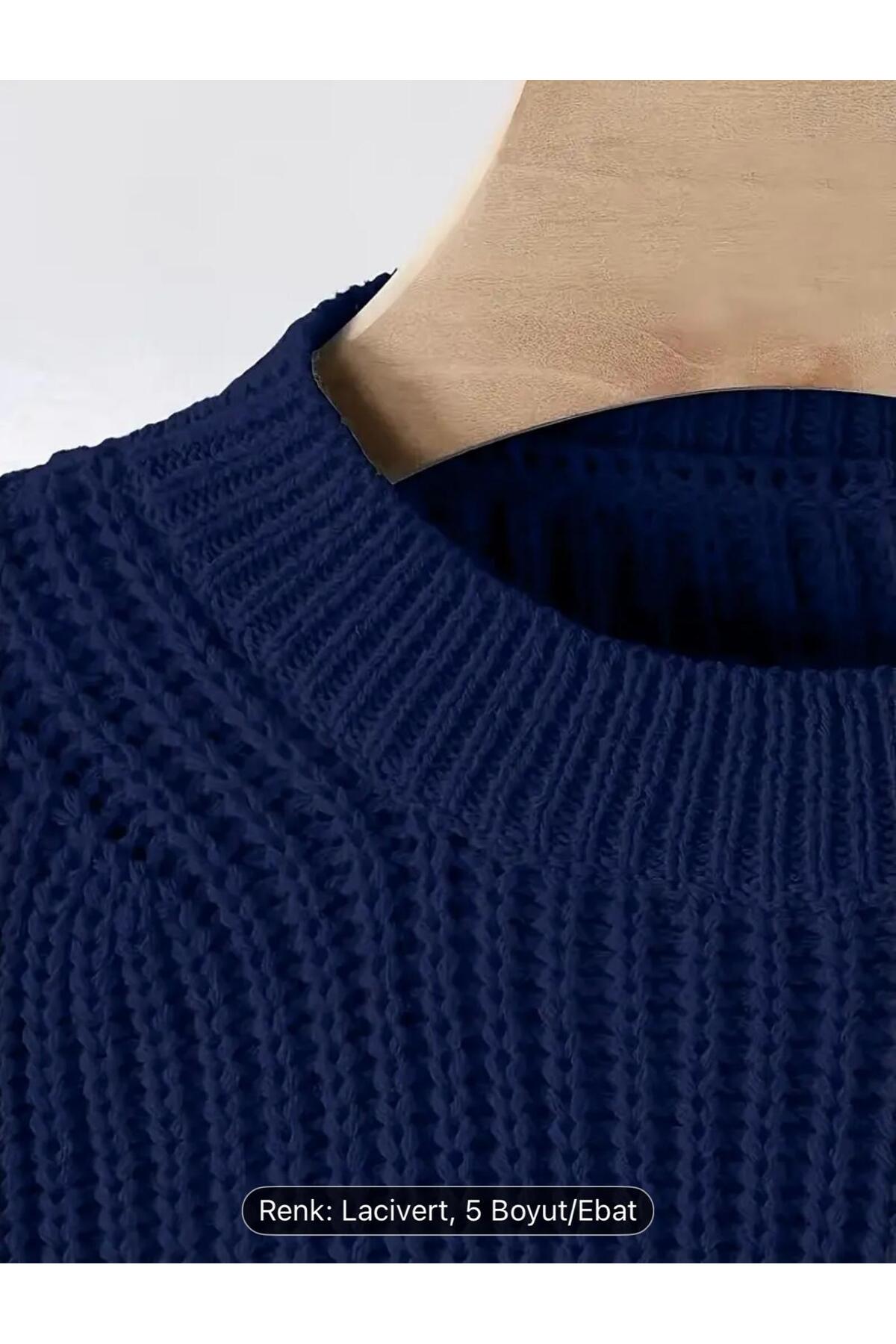 NZL TEKSTİL  DGN'S SELANİK KALIN ÖRGÜLÜ BİSİKLET YAKA BALON KOL GÖRÜNÜMLÜ KADIN TRİKO KAZAK - Görsel 4