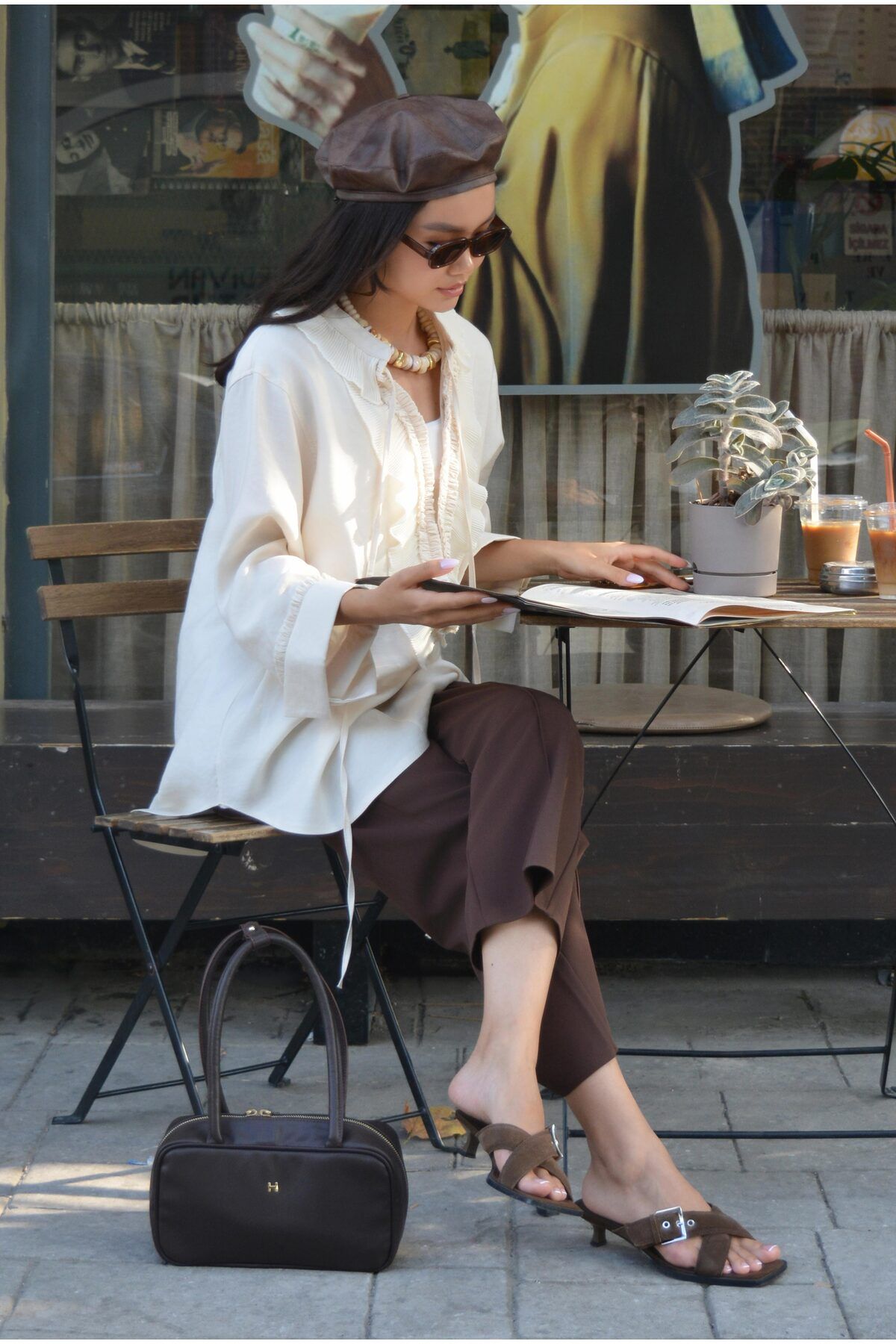 HEQA-Pleated Detailed Blouse Bone 1