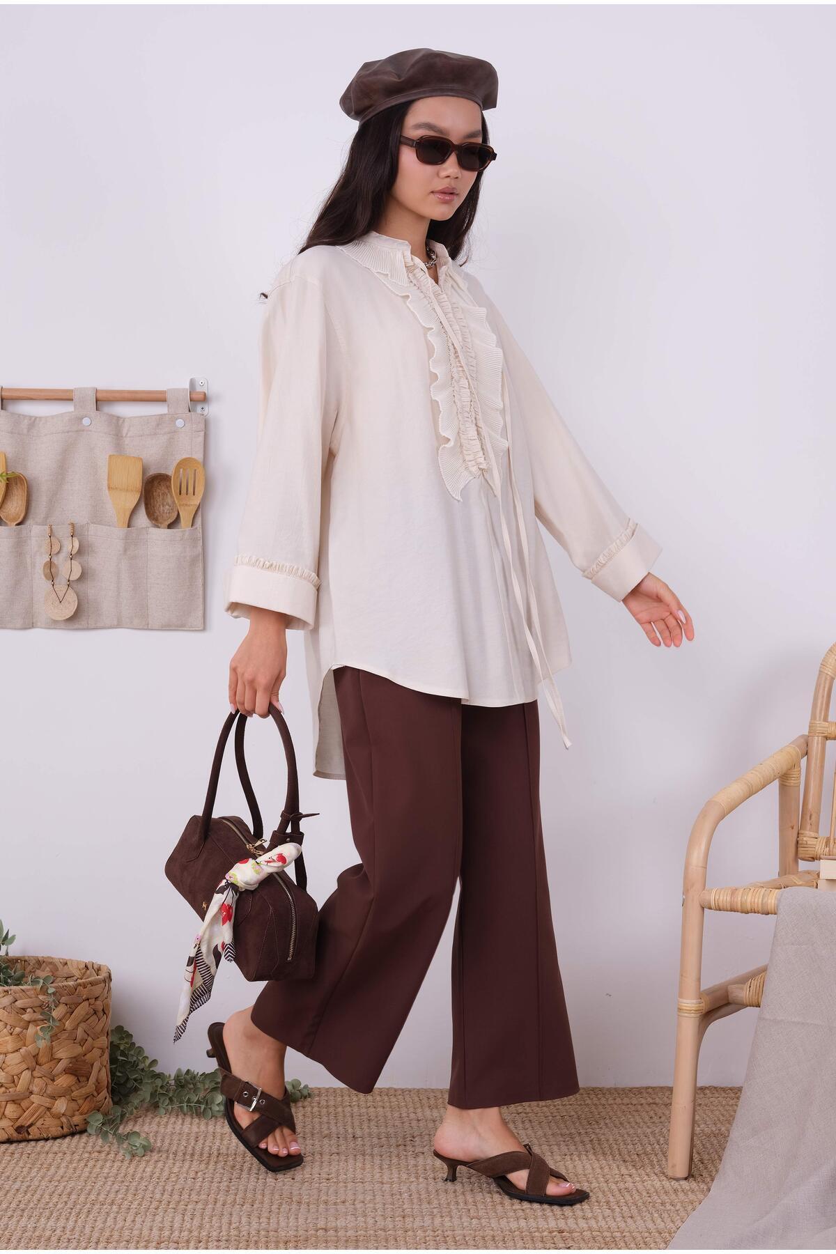 HEQA-Pleated Detailed Blouse Bone 7