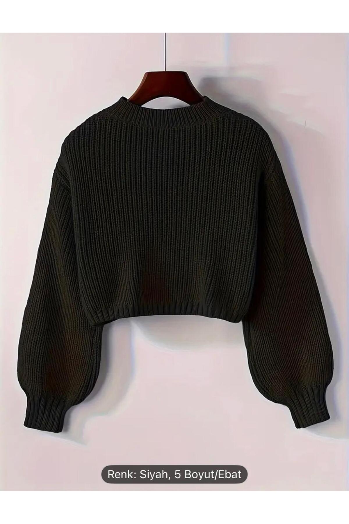 NZL TEKSTİL  DGN'S SELANİK KALIN ÖRGÜLÜ BİSİKLET YAKA BALON KOL GÖRÜNÜMLÜ KADIN TRİKO KAZAK - Görsel 2