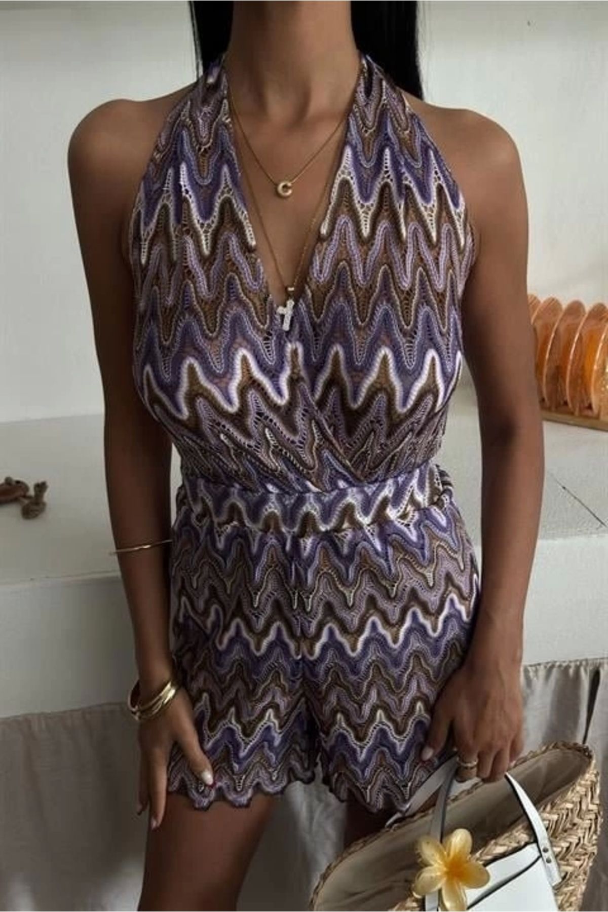 MetuCA-Zigzag Patterned Multi Color Transition Mini Jumpsuit 1365 3
