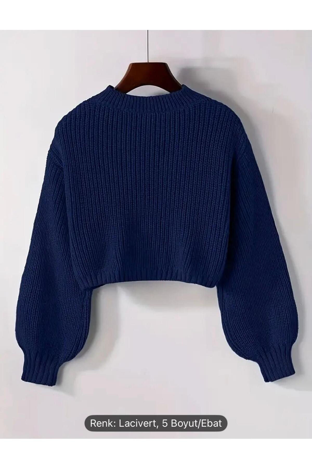 NZL TEKSTİL  DGN'S SELANİK KALIN ÖRGÜLÜ BİSİKLET YAKA BALON KOL GÖRÜNÜMLÜ KADIN TRİKO KAZAK - Görsel 2