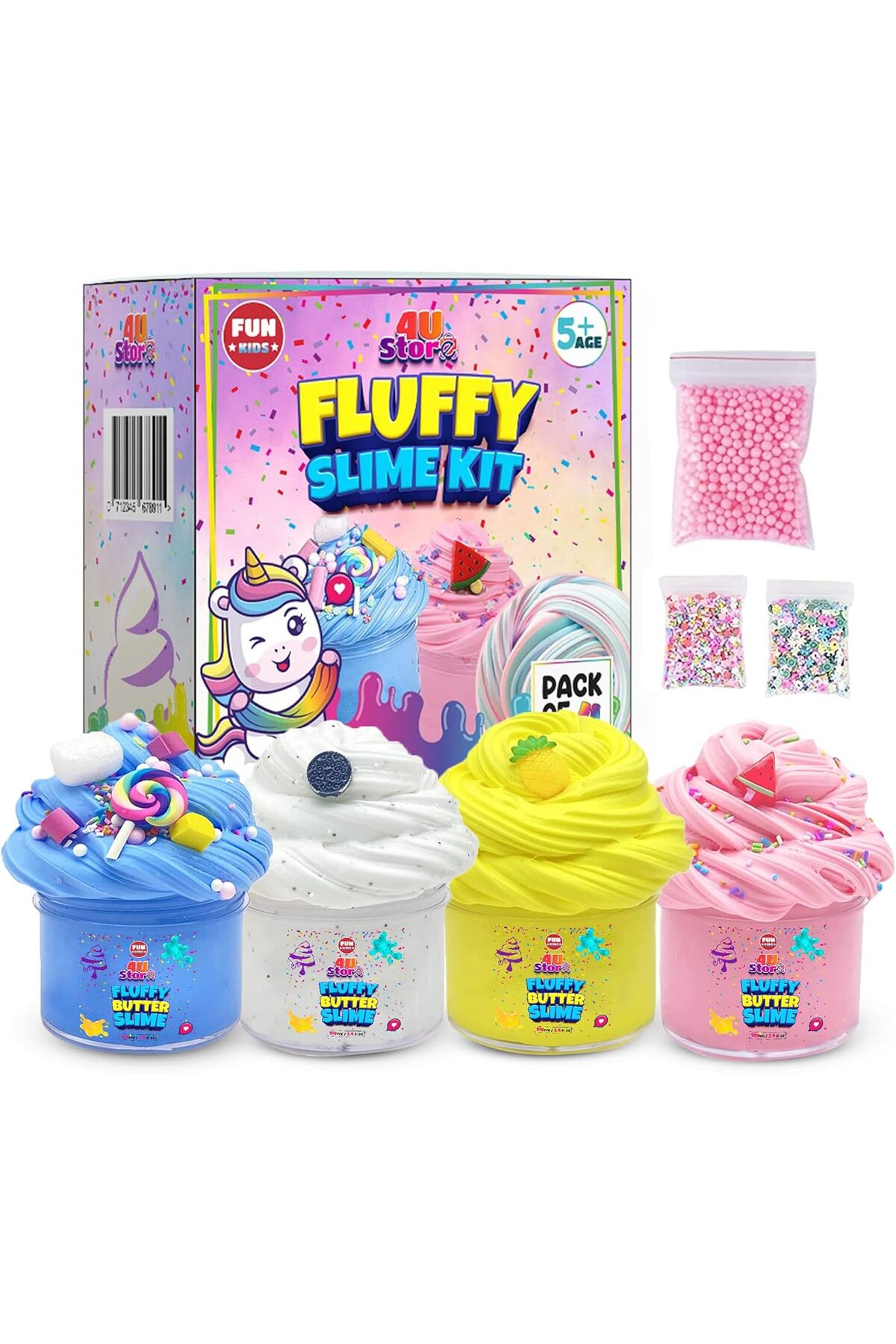 کیت خمیر شلیکی کره‌ای ۴۰۰ میلی‌لیتری کودکان، بسته ۴ عددی، خمیر شلیکی براق معطر ابری، نچسب، اسباب‌بازی نرم