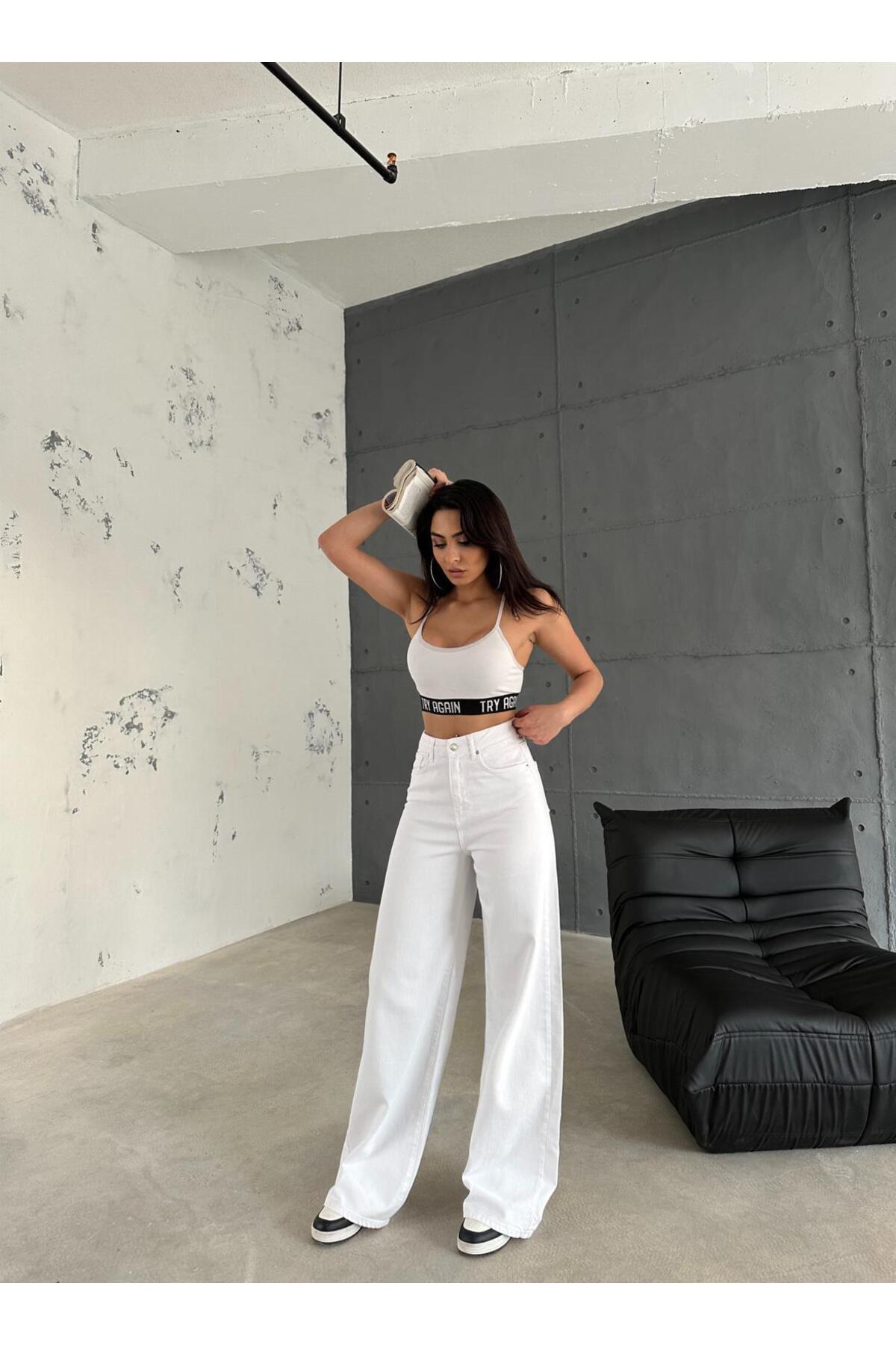 XBELLA DENİM  Kadın beyaz baggy kot pantolon - Görsel 6