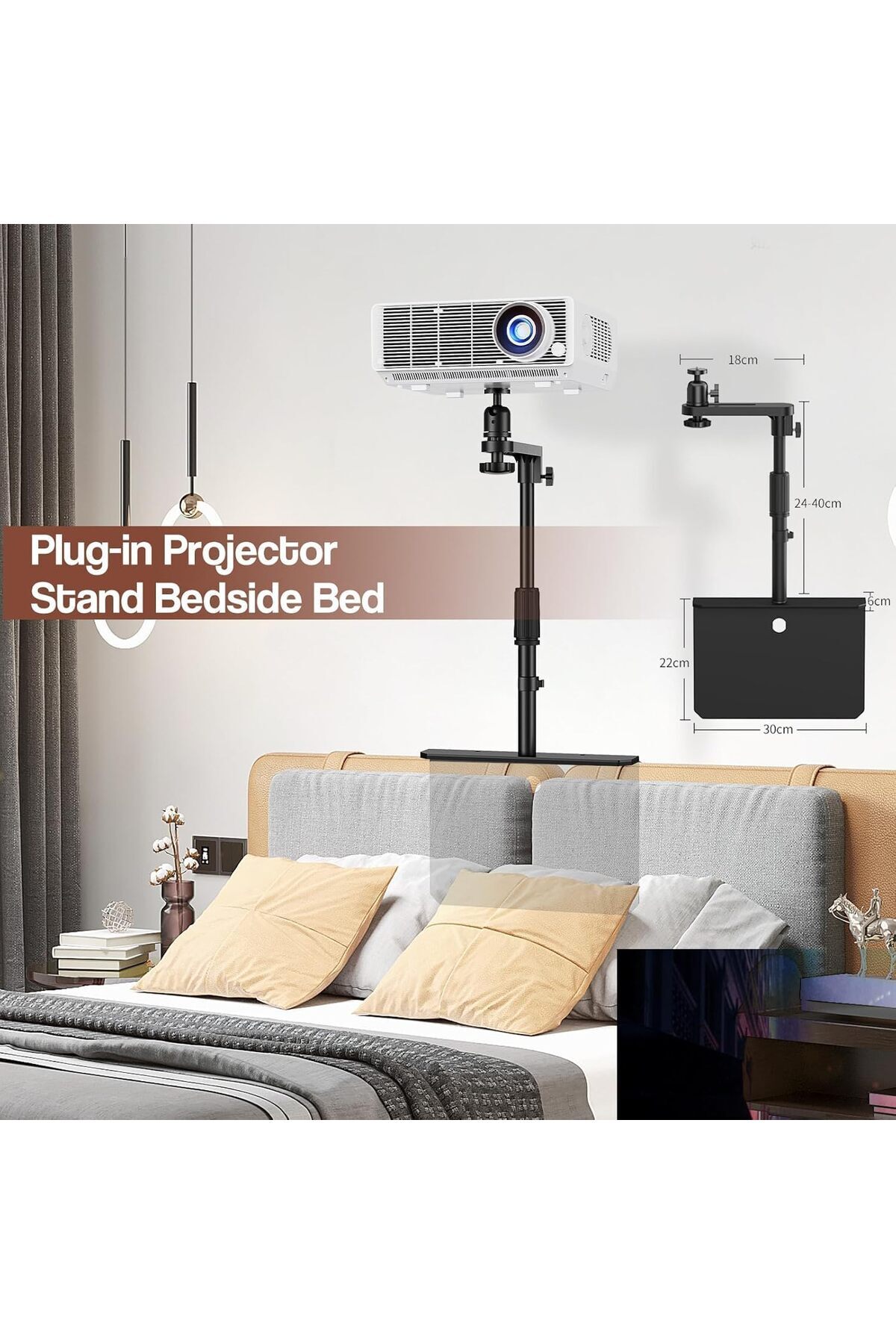 Generic-CENXI Plug in Bed Sofa Projector Stand, Height Adjustable Mount Base, 360° Rotation, Universal Beds 3