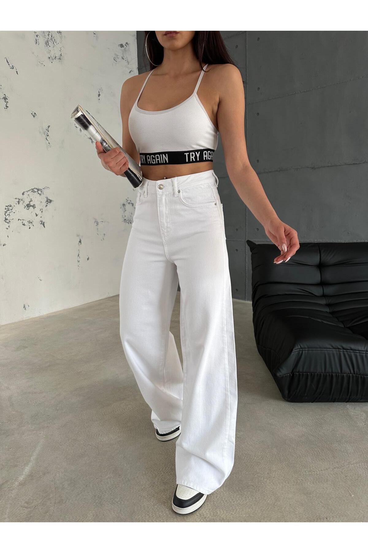 XBELLA DENİM  Kadın beyaz baggy kot pantolon - Görsel 4