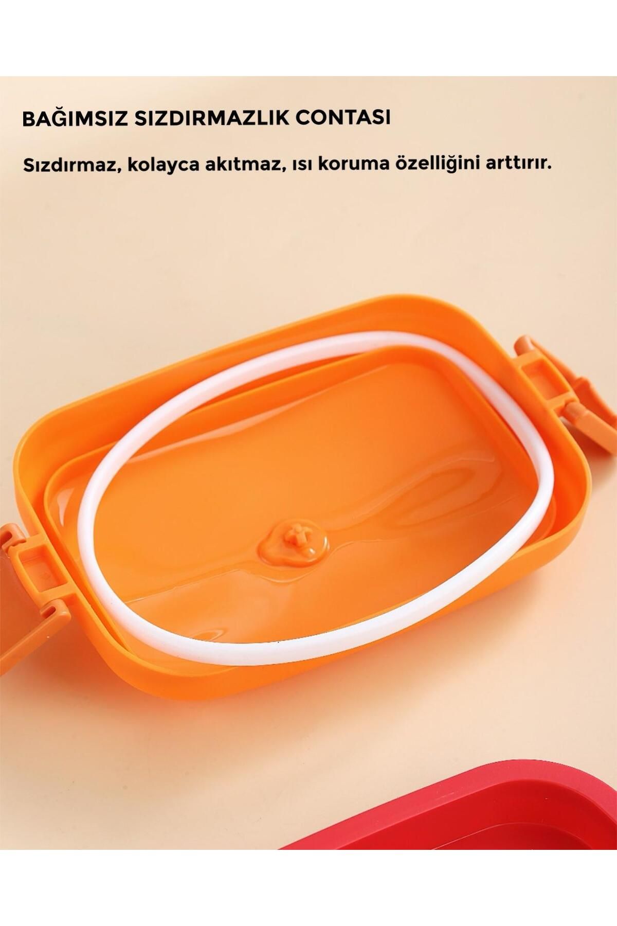 SANALTİCARETİM-Hamburger Pattern Rectangular Steel Two-Layer Vacuum Lunch Box Storage Container 6
