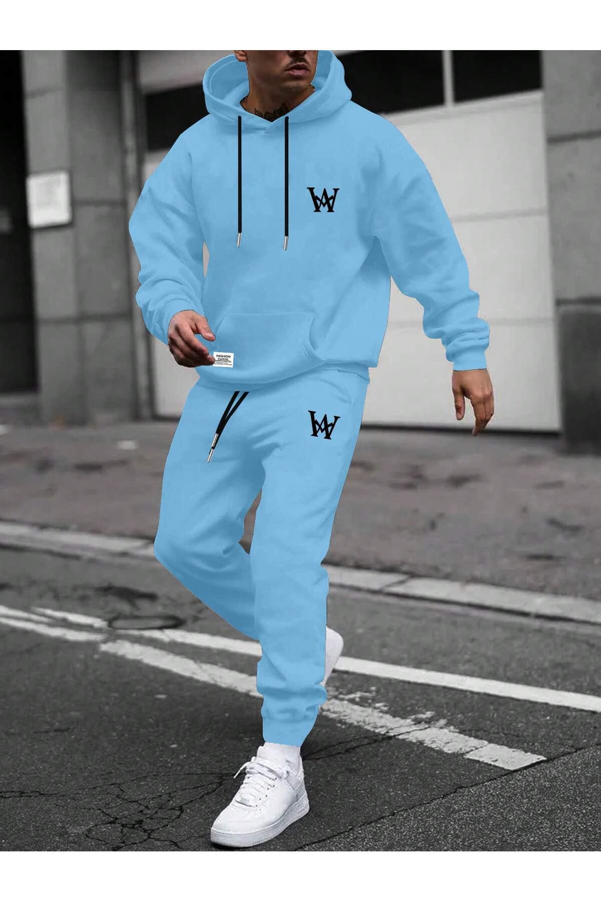 aynewmoda-Men's Plus Size Drawstring Sweatshirt and Jogger Set for Spring and Autumn 1