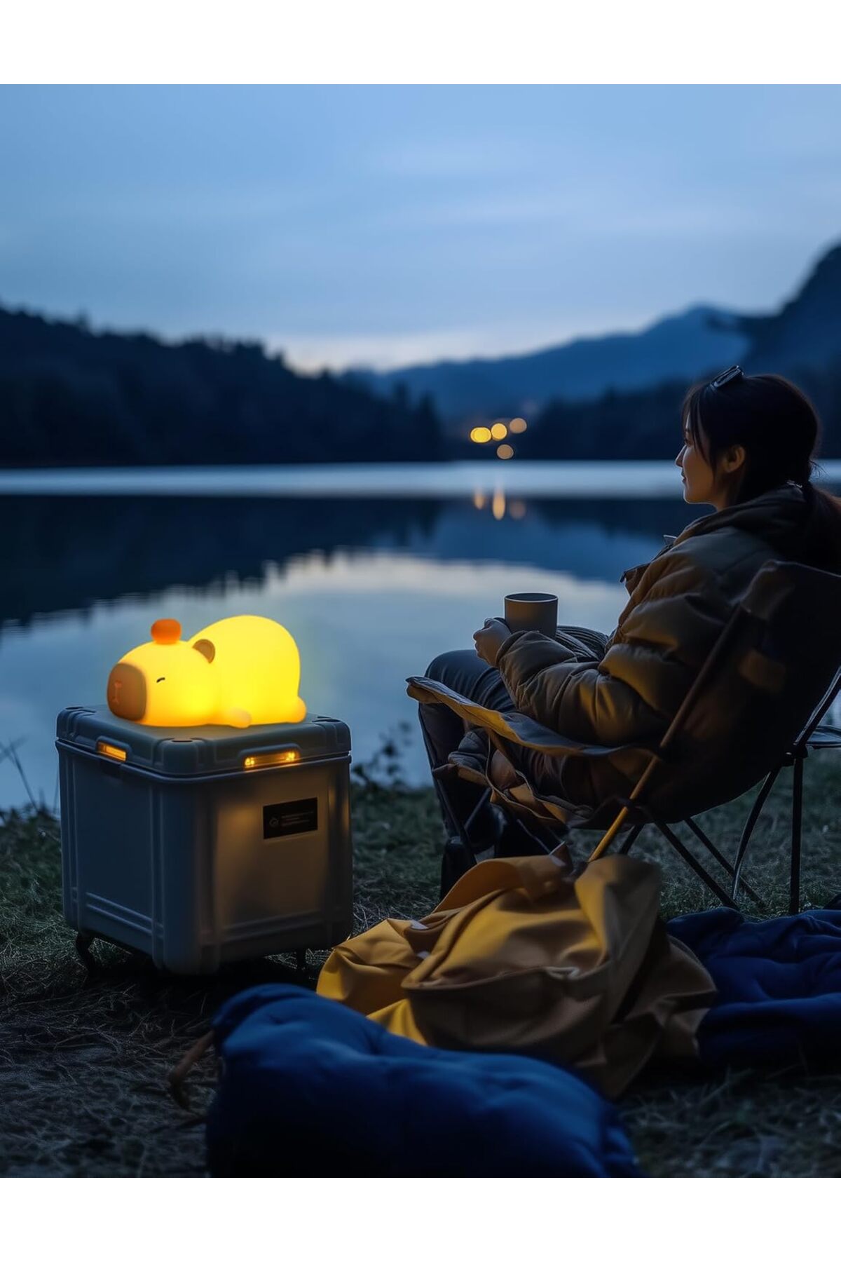 Markafox Çocuk Bebek Odası Yatan Kapibara Gece Lambası LED Işıklı Sevimli Figürlü Dokunmatik Silikon Pet fotoğrafı 5 (önizleme)