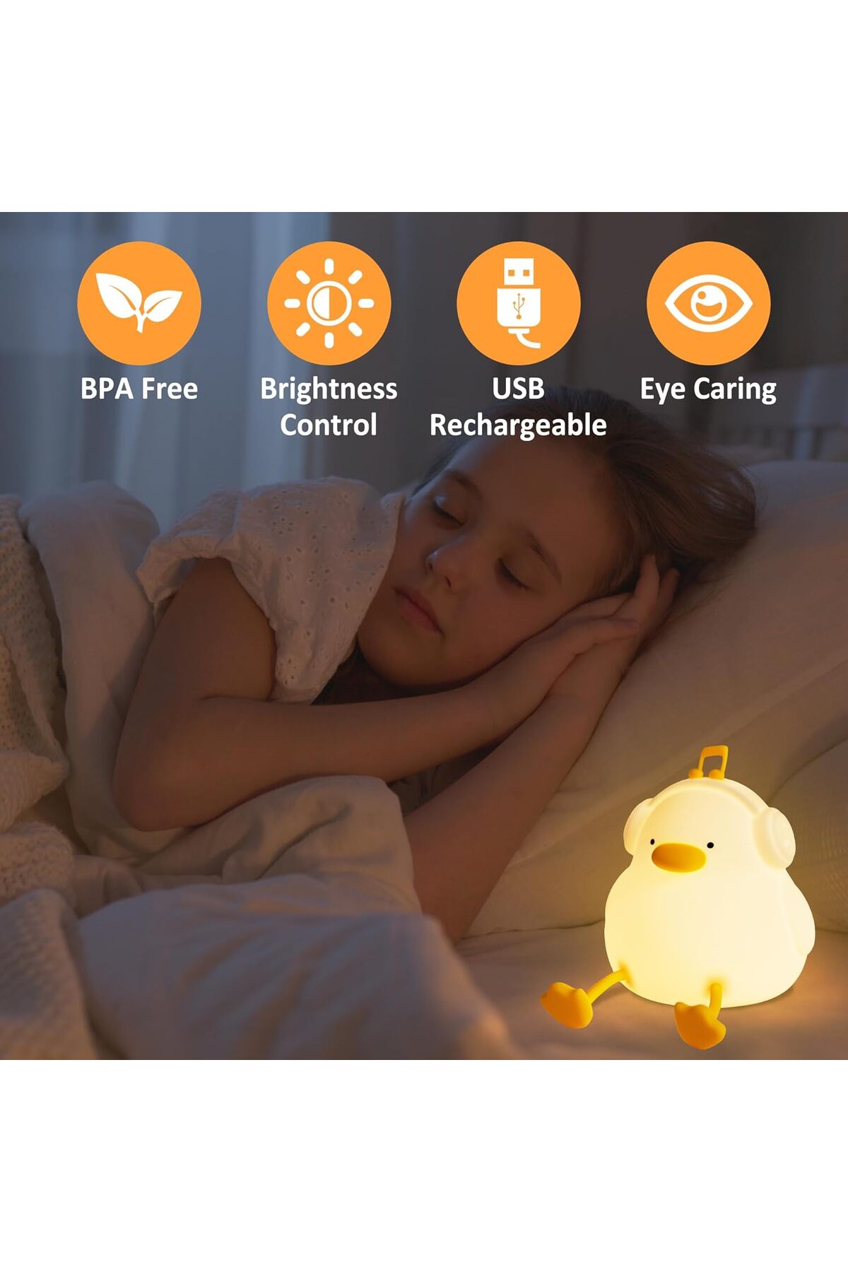 MOBEE Çocuk Bebek Odası Kulaklık Figür Gece Lambası LED Işıklı Sevimli Figürlü Dokunmatik Silikon Şarjlı fotoğrafı 3 (önizleme)
