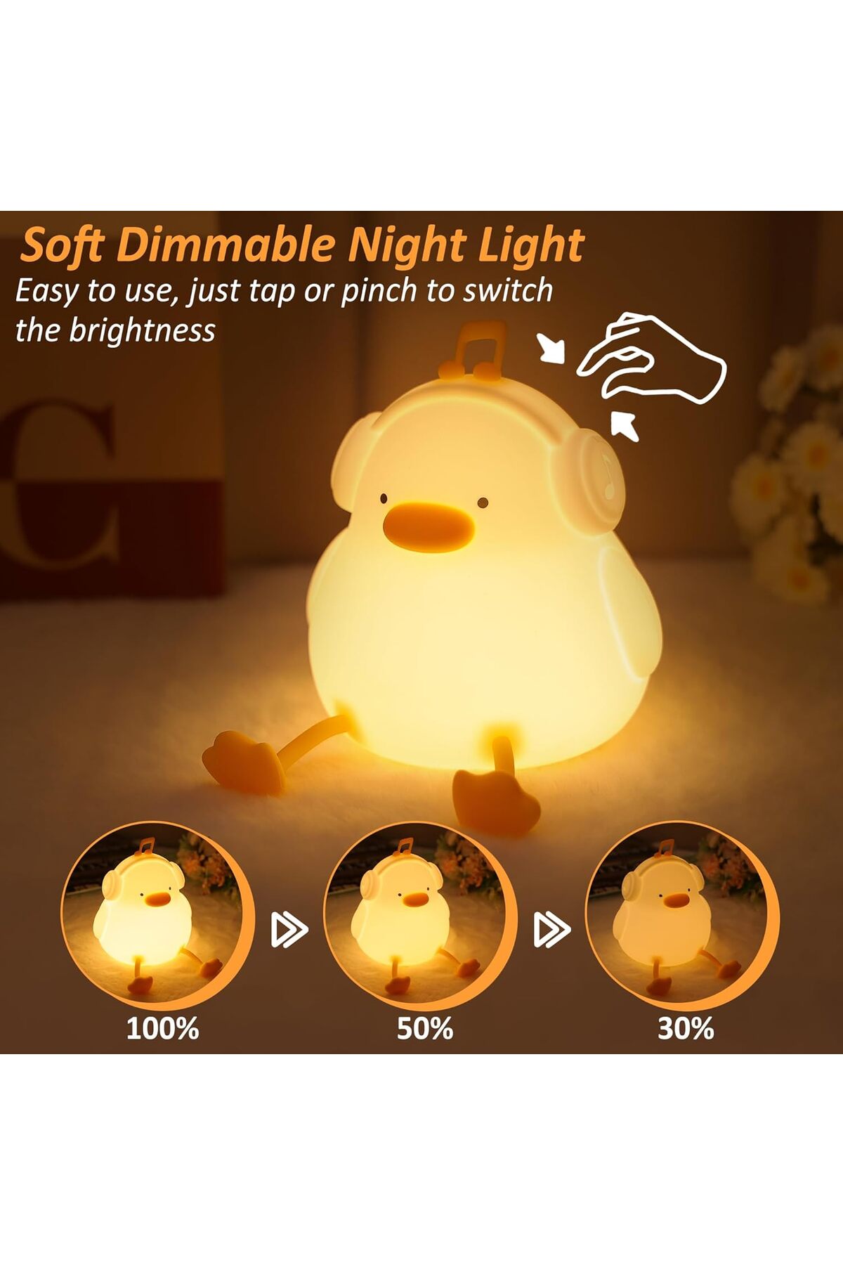 MOBEE Çocuk Bebek Odası Kulaklık Figür Gece Lambası LED Işıklı Sevimli Figürlü Dokunmatik Silikon Şarjlı fotoğrafı 2 (önizleme)