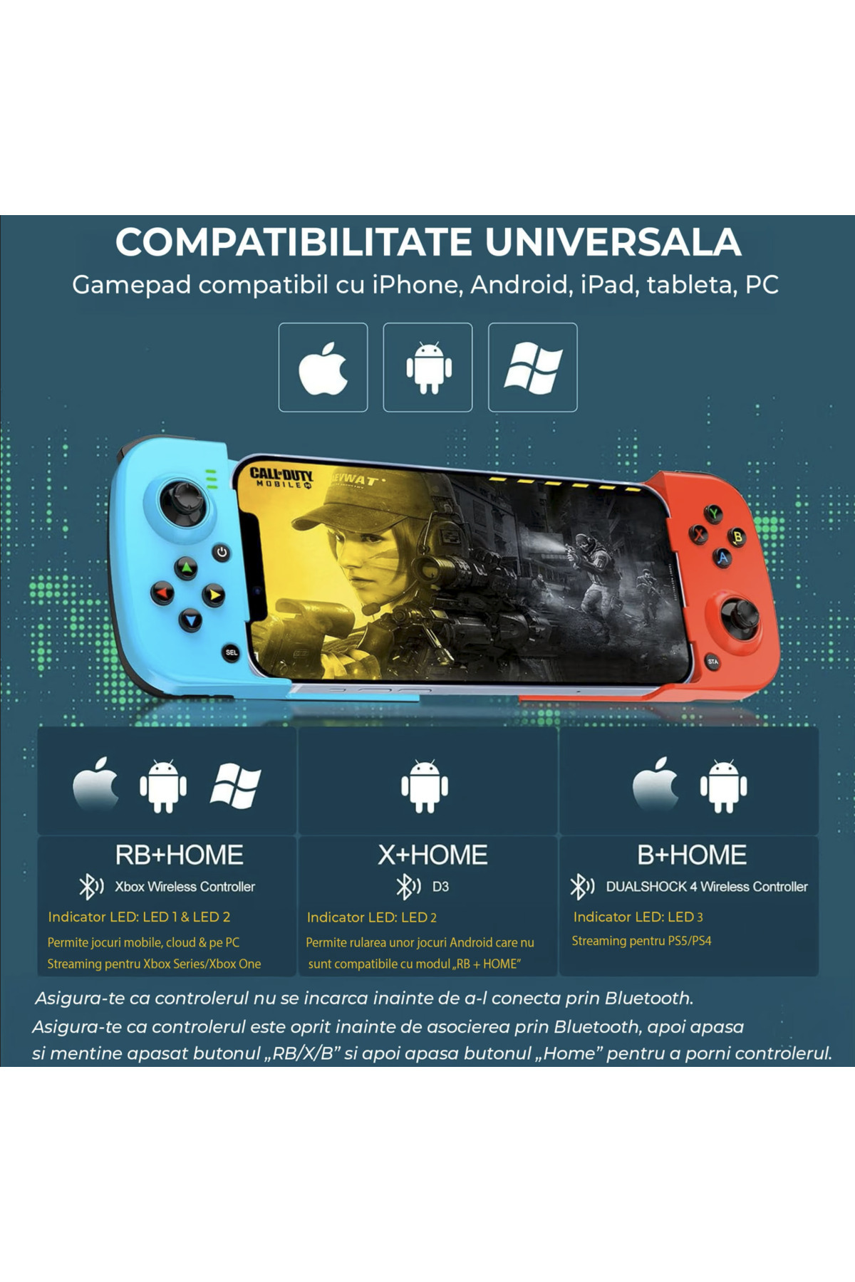 N2L Store-Gamepad N2L Store®, Wireless, pentru PC, PS, NS, Android, iOS, Bluetooth 5.0 6