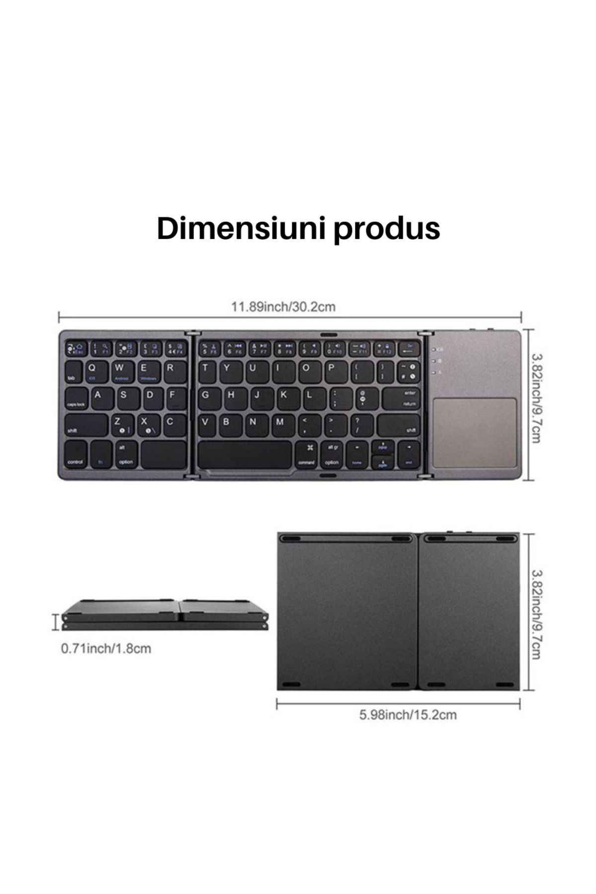 SpectrumPoint-Universal foldable keyboard, Wireless, Bluetooth, compatible with Windows, Android, iOS, SmartTV, Silver 10