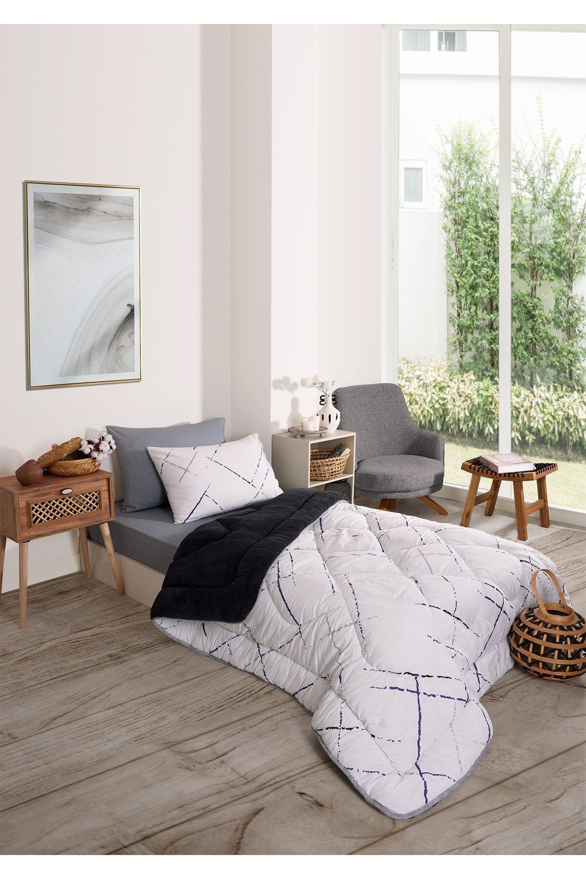 Sudemhome-Single Welsoft Sleeping Set Double Sided Wellsoft Fluffy Fleece Quilt and 100X200 Elastic Sheet 4
