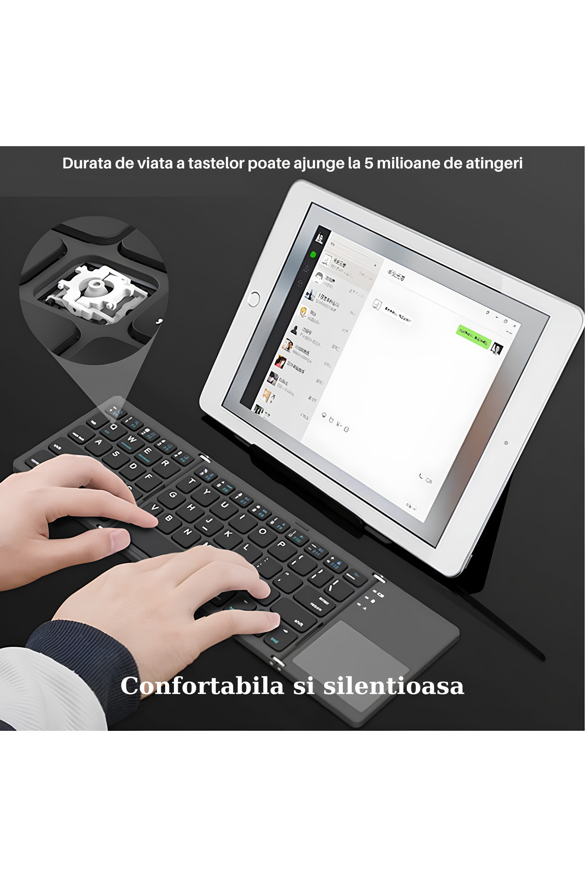 SpectrumPoint-Universal foldable keyboard, Wireless, Bluetooth, compatible with Windows, Android, iOS, Smart TV, Black 6